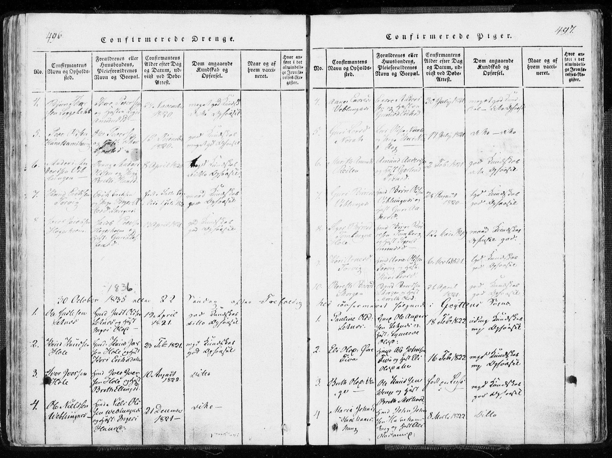 Ministerialprotokoller, klokkerbøker og fødselsregistre - Møre og Romsdal, SAT/A-1454/544/L0571: Parish register (official) no. 544A04, 1818-1853, p. 496-497