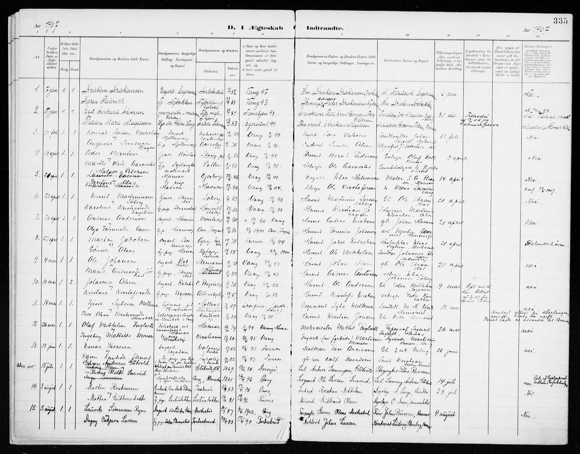 Vang prestekontor, Hedmark, SAH/PREST-008/H/Ha/Haa/L0021: Parish register (official) no. 21, 1902-1917, p. 335