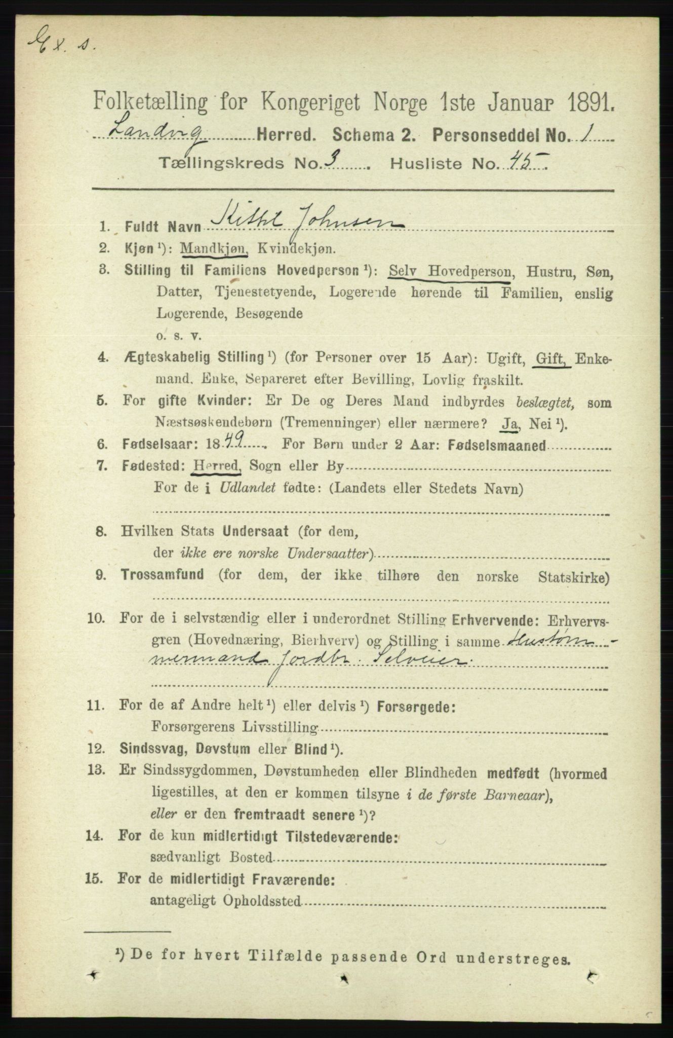 RA, Census 1891 for Nedenes amt: Gjenparter av personsedler for beslektede ektefeller, menn, 1891, p. 758