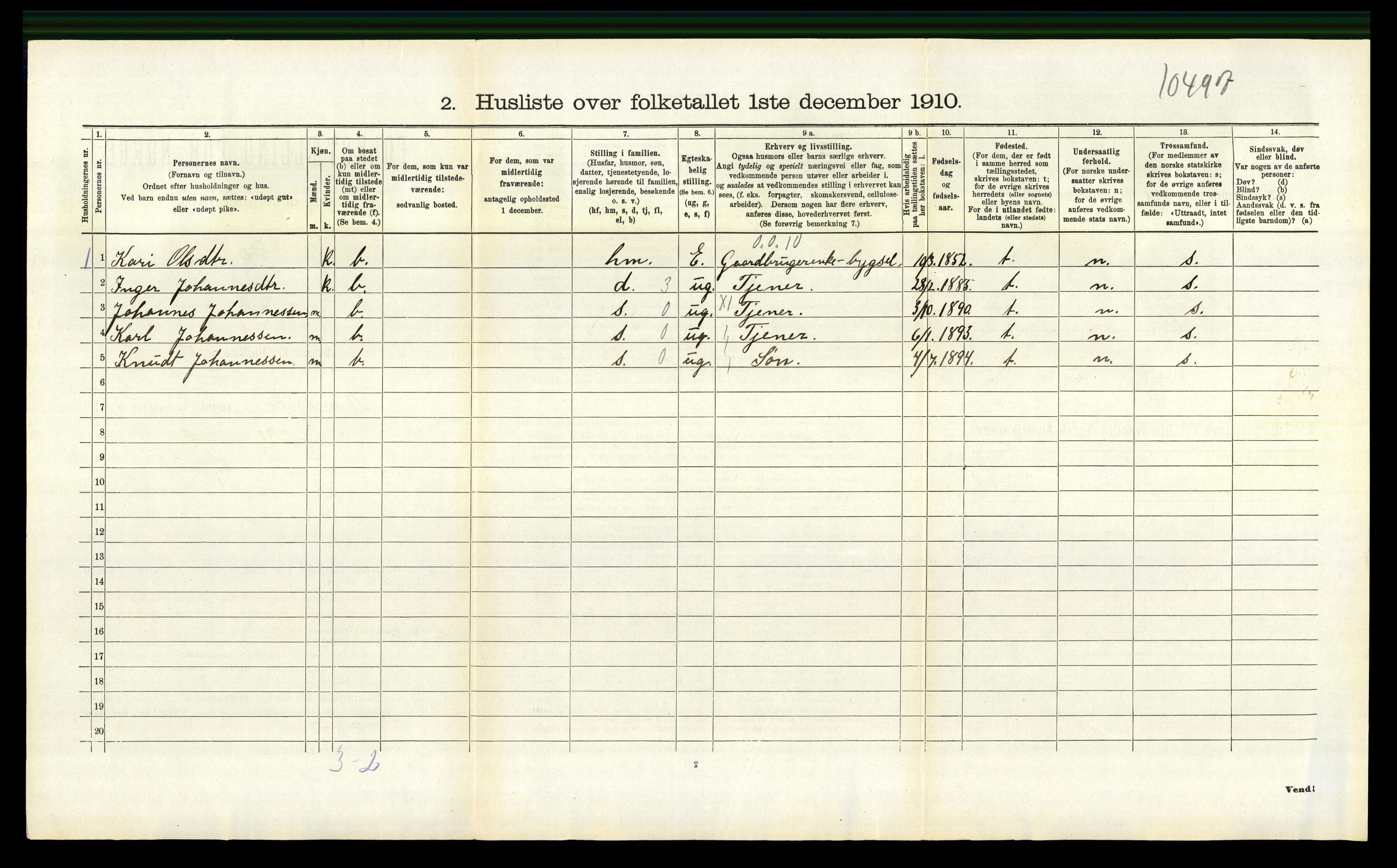 RA, 1910 census for Strandvik, 1910, p. 264