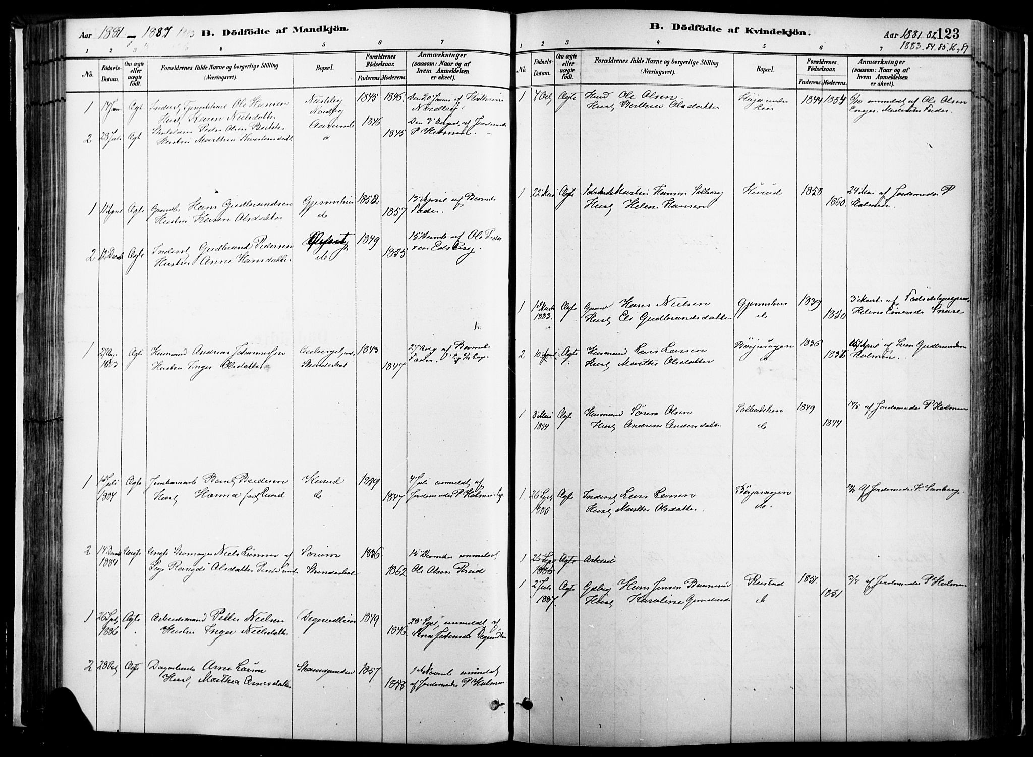 Vinger prestekontor, SAH/PREST-024/H/Ha/Haa/L0014: Parish register (official) no. 14, 1881-1900, p. 123