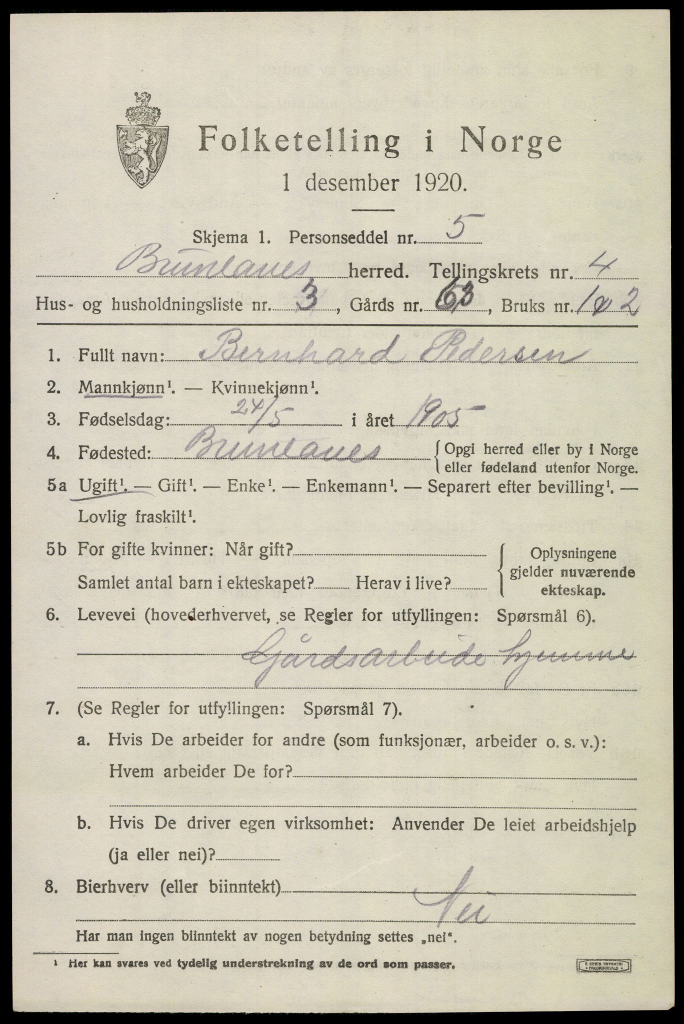 SAKO, 1920 census for Brunlanes, 1920, p. 6149