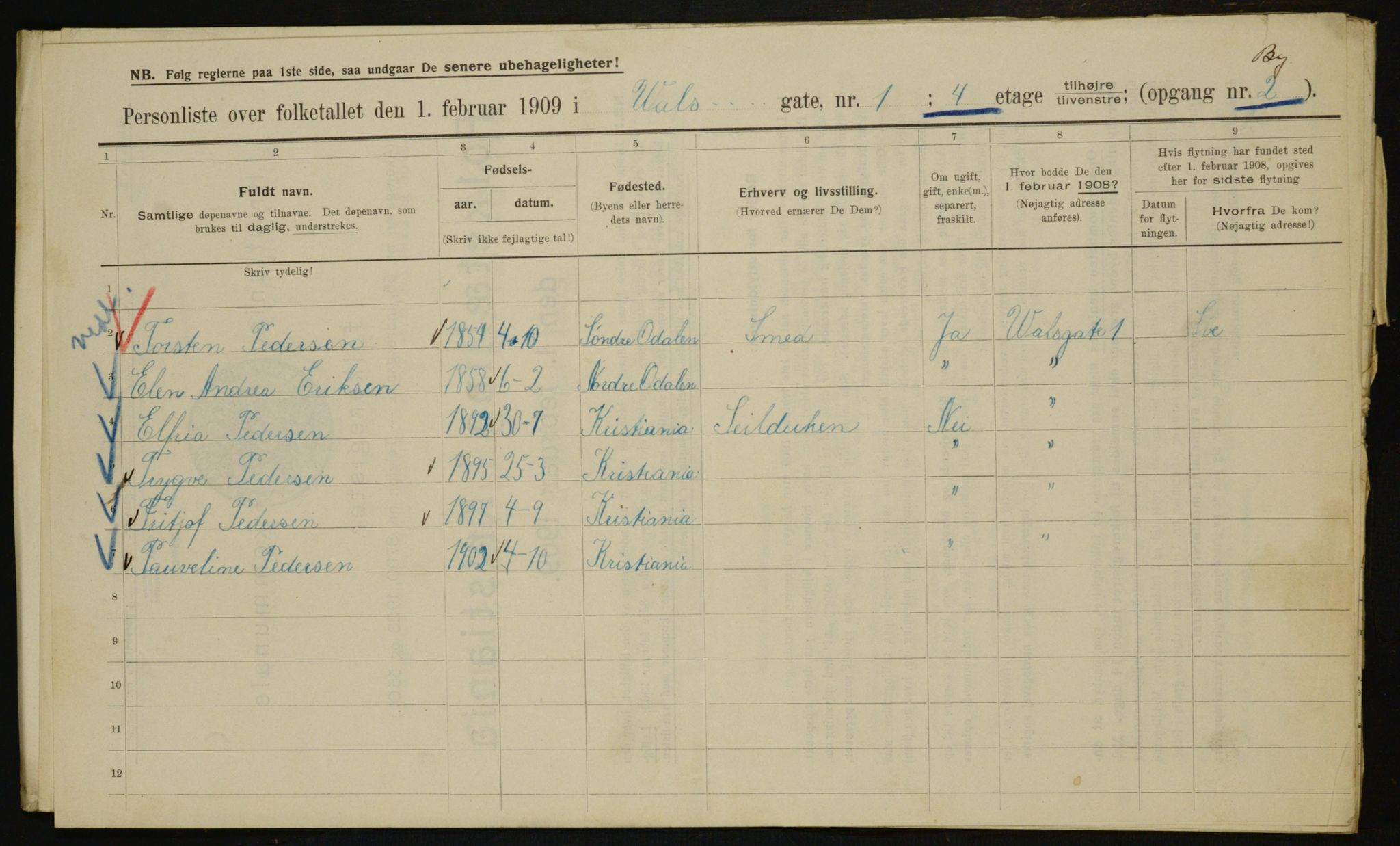 OBA, Municipal Census 1909 for Kristiania, 1909, p. 110141