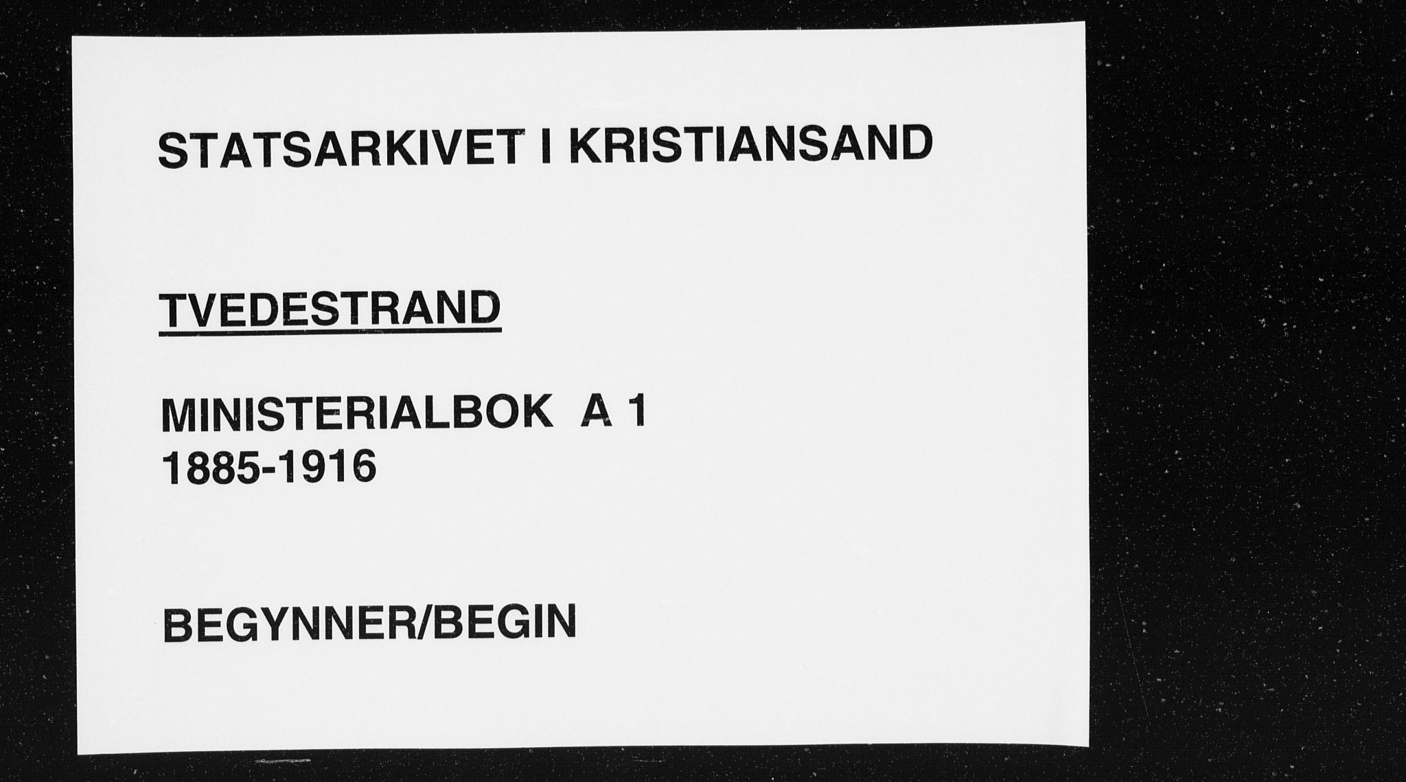 Tvedestrand sokneprestkontor, AV/SAK-1111-0042/F/Fa/L0001: Parish register (official) no. A 1, 1885-1916