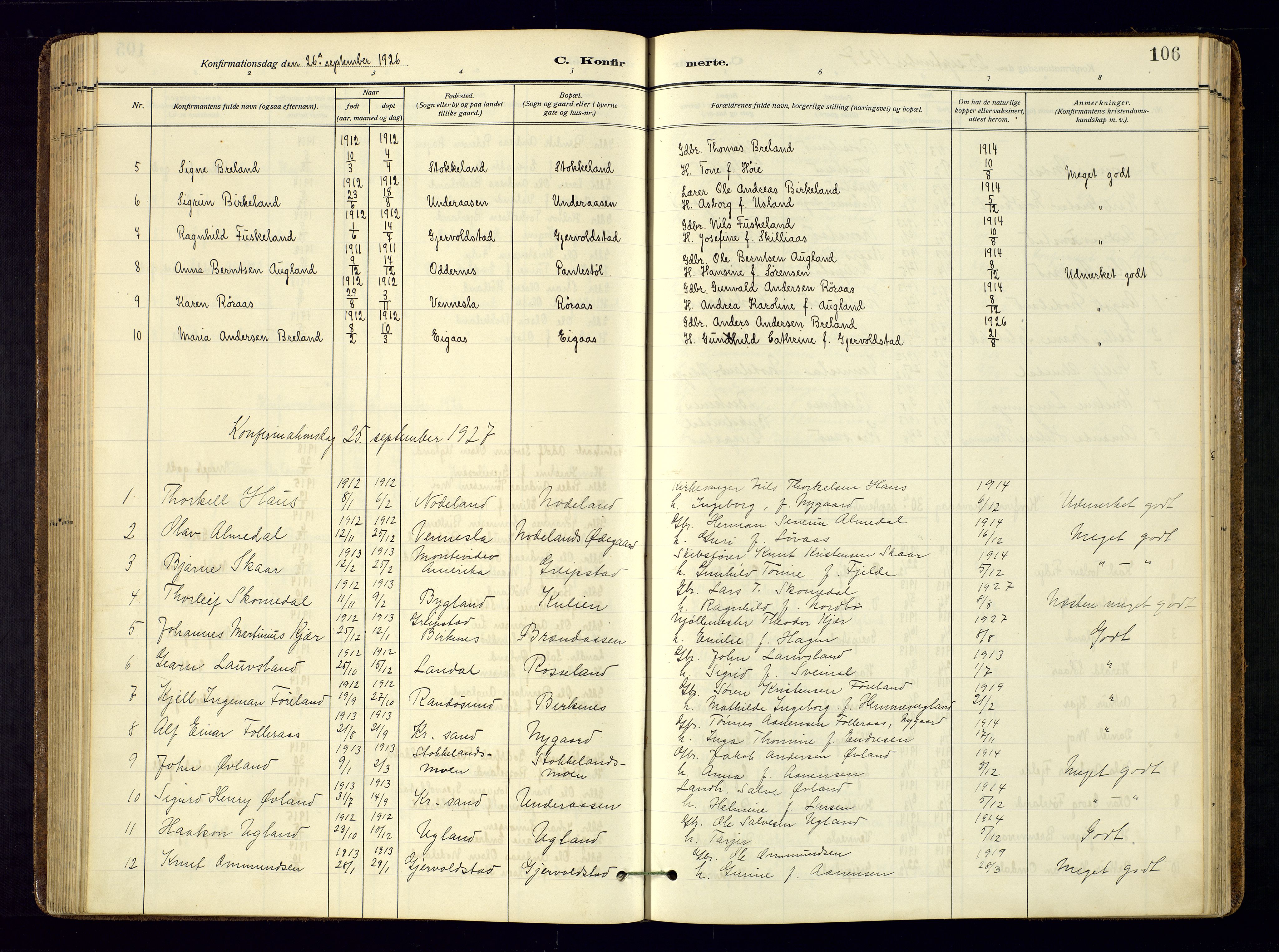 Søgne sokneprestkontor, AV/SAK-1111-0037/F/Fa/Faa/L0004: Parish register (official) no. A-4, 1911-1945, p. 106