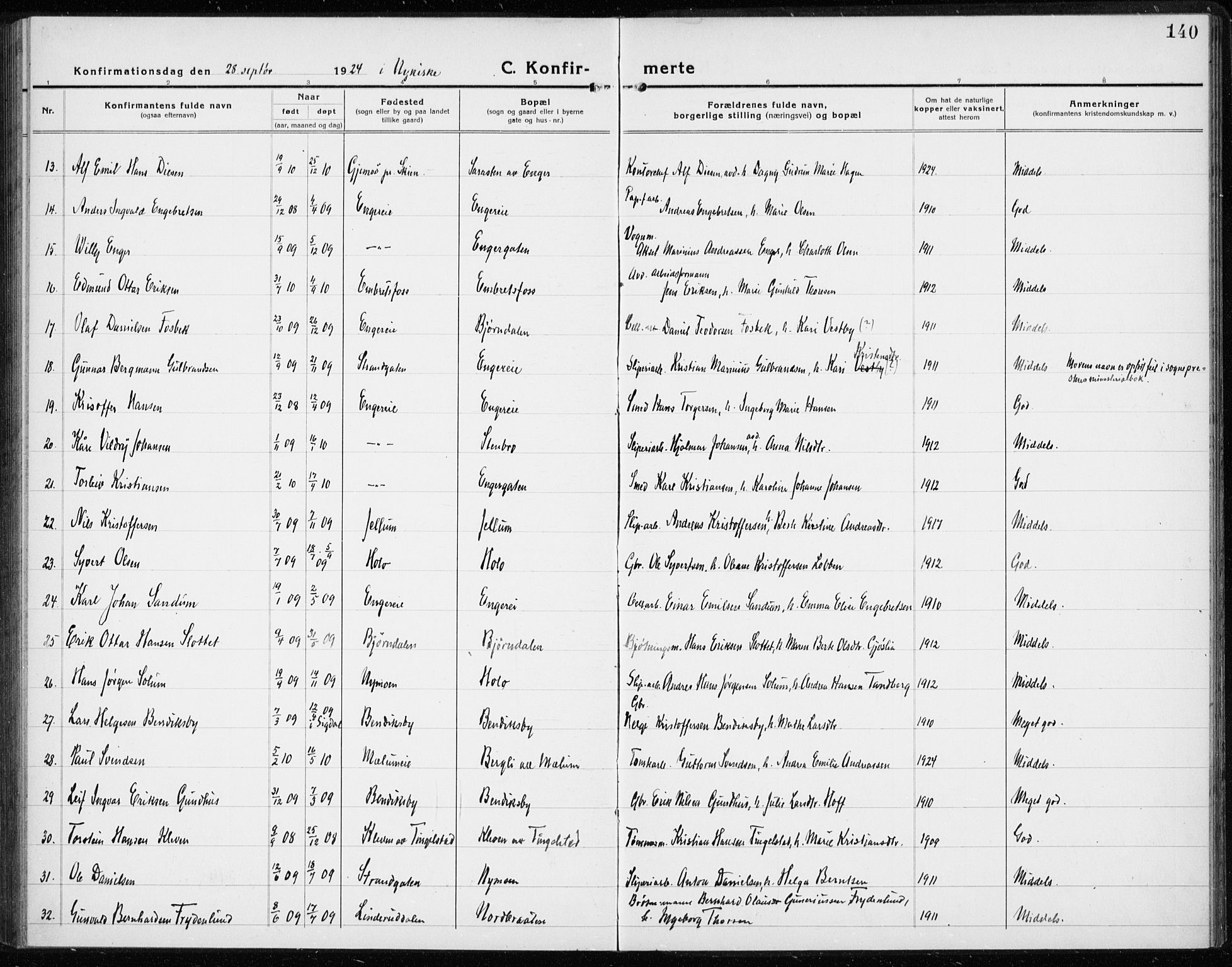 Modum kirkebøker, AV/SAKO-A-234/G/Gc/L0002: Parish register (copy) no. III 2, 1919-1935, p. 140