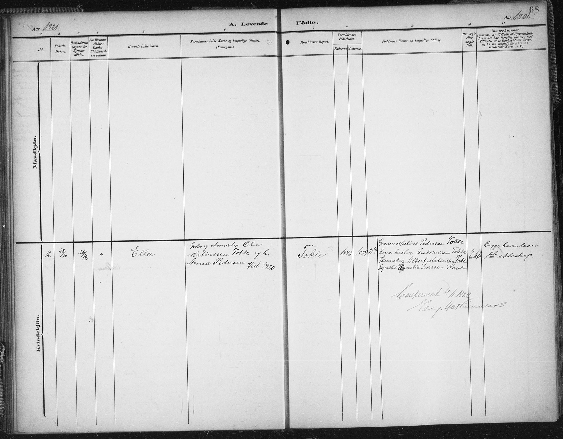 Ministerialprotokoller, klokkerbøker og fødselsregistre - Møre og Romsdal, AV/SAT-A-1454/545/L0589: Parish register (copy) no. 545C03, 1902-1937, p. 68