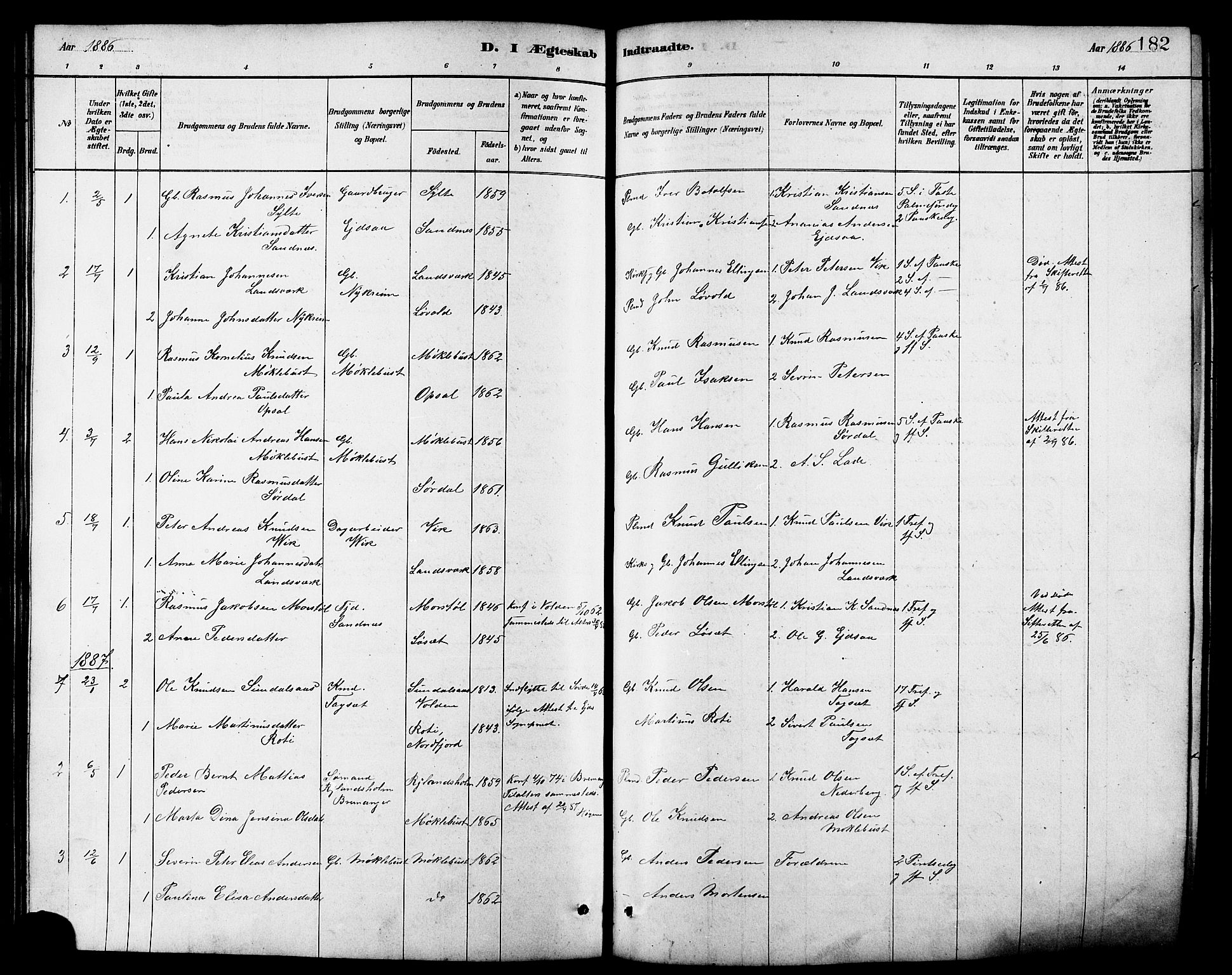 Ministerialprotokoller, klokkerbøker og fødselsregistre - Møre og Romsdal, AV/SAT-A-1454/502/L0027: Parish register (copy) no. 502C01, 1878-1908, p. 182