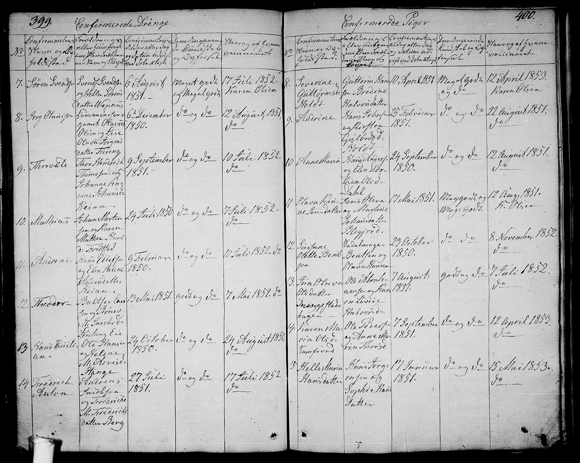 Ramnes kirkebøker, SAKO/A-314/G/Ga/L0002: Parish register (copy) no. I 2, 1848-1870, p. 399-400