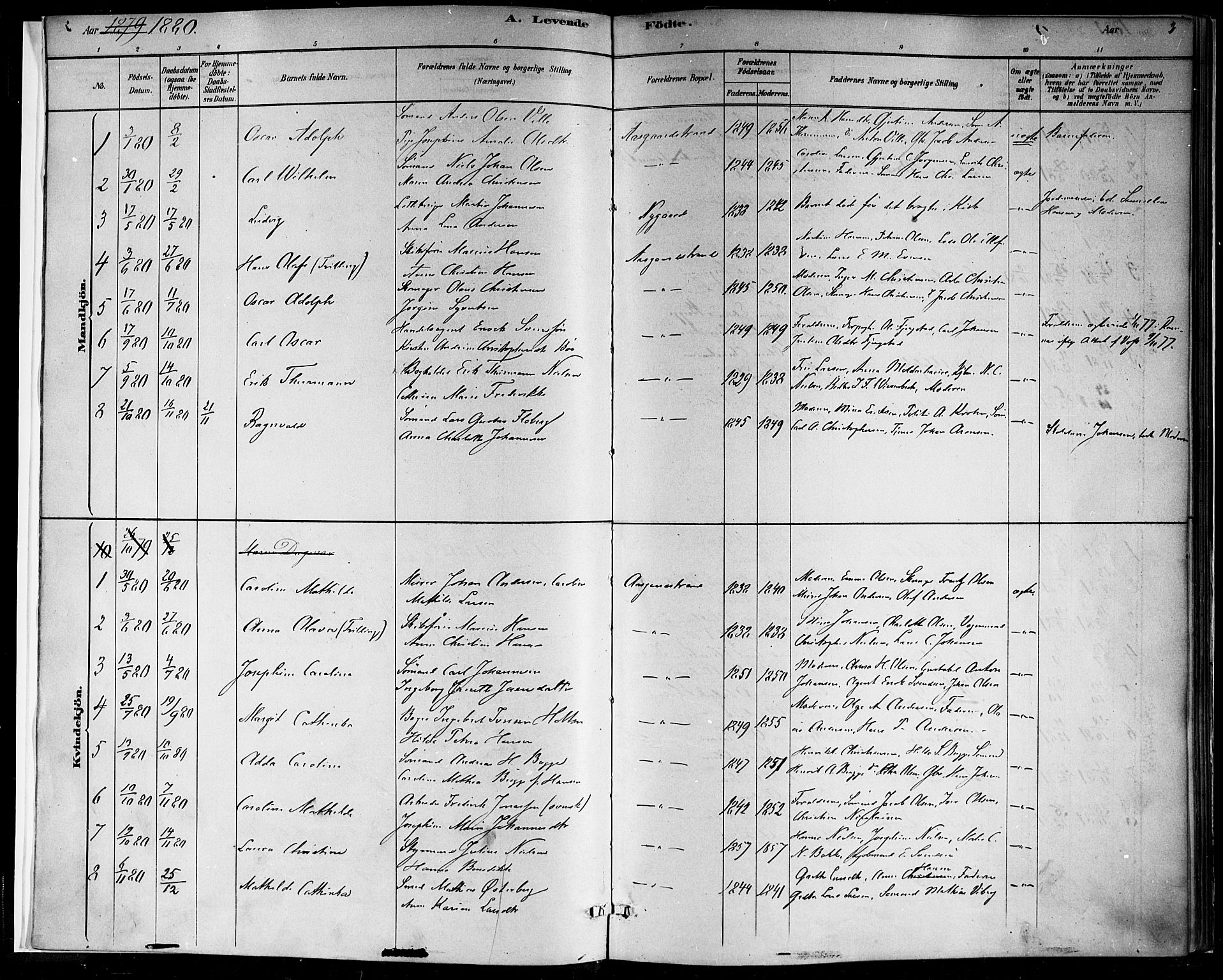 Borre kirkebøker, AV/SAKO-A-338/F/Fb/L0001: Parish register (official) no. II 1, 1878-1892, p. 3