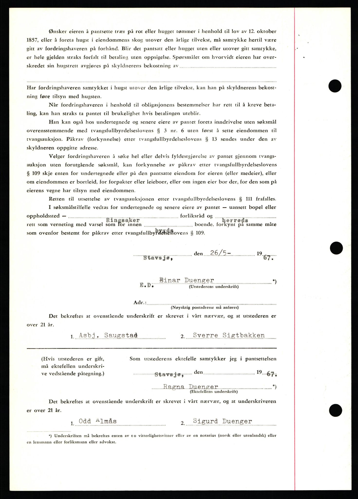 Nord-Hedmark sorenskriveri, SAH/TING-012/H/Hb/Hbf/L0071: Mortgage book no. B71, 1967-1967, Diary no: : 2377/1967