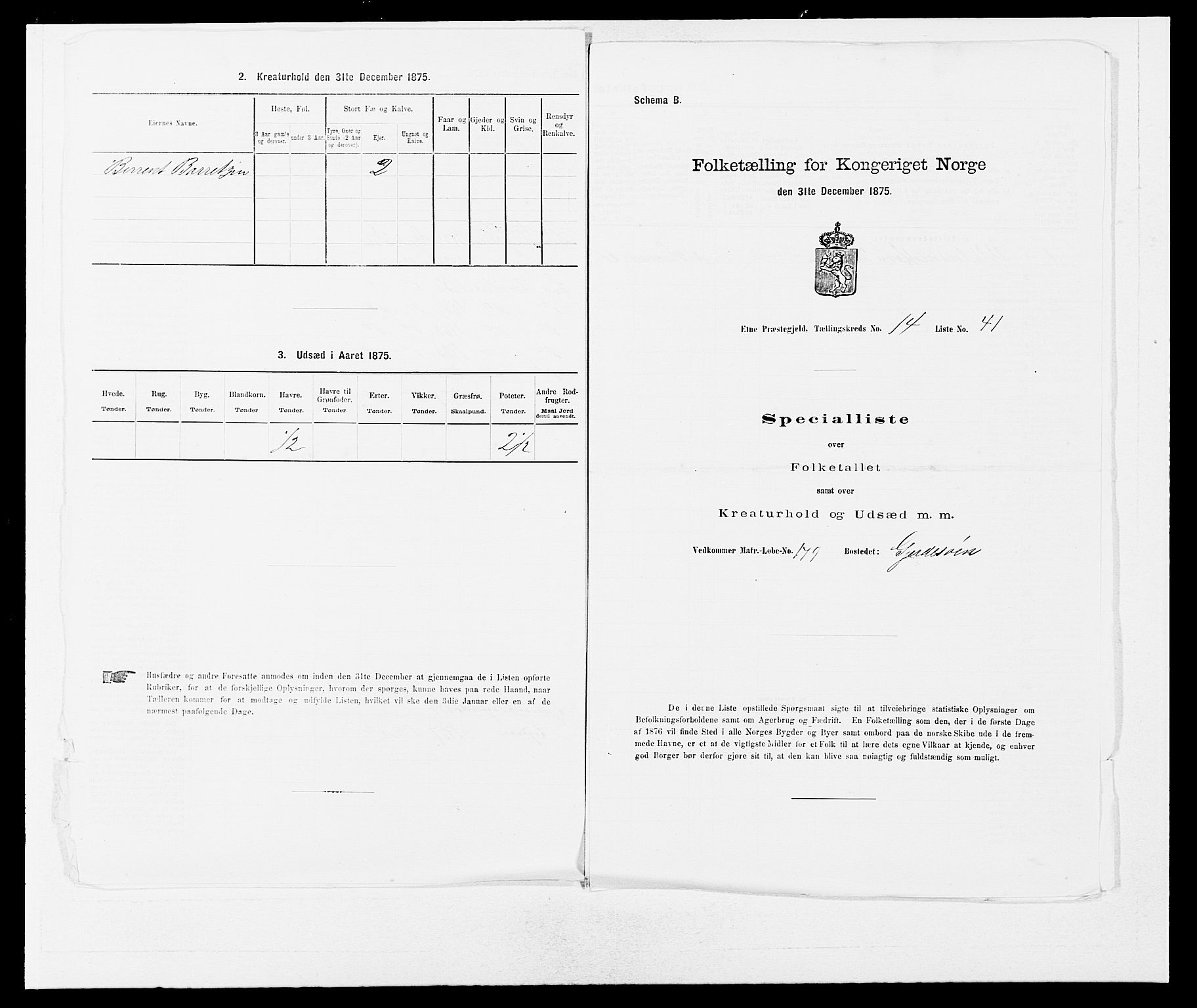 SAB, 1875 census for 1211P Etne, 1875, p. 992