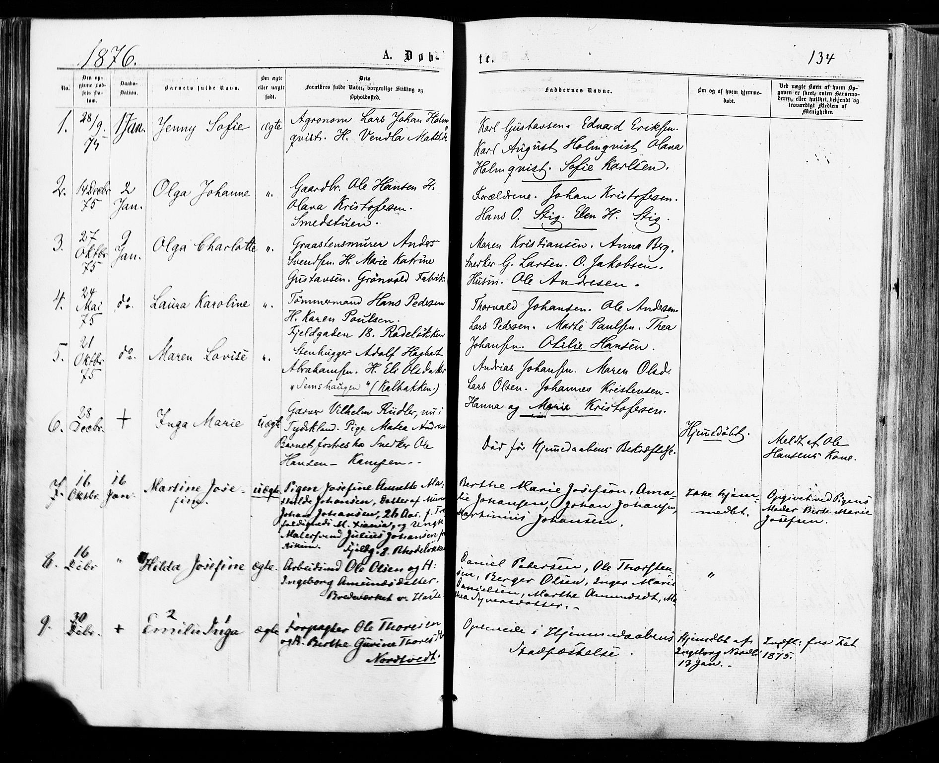 Østre Aker prestekontor Kirkebøker, SAO/A-10840/F/Fa/L0004: Parish register (official) no. I 4, 1876-1889, p. 134