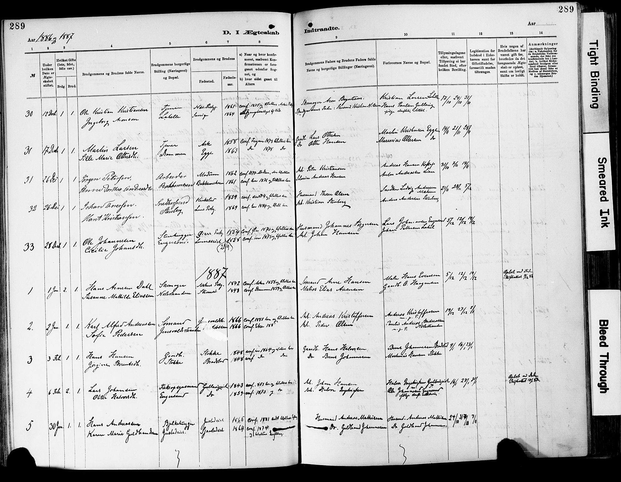 Lier kirkebøker, SAKO/A-230/F/Fa/L0015: Parish register (official) no. I 15, 1883-1894, p. 289