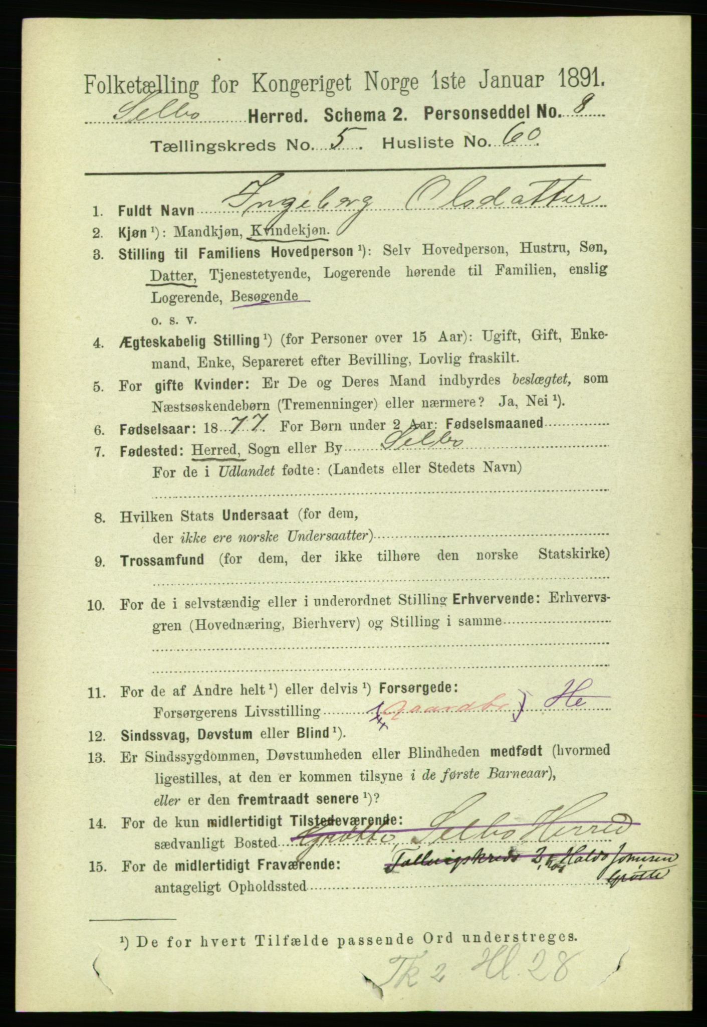 RA, 1891 census for 1664 Selbu, 1891, p. 2048