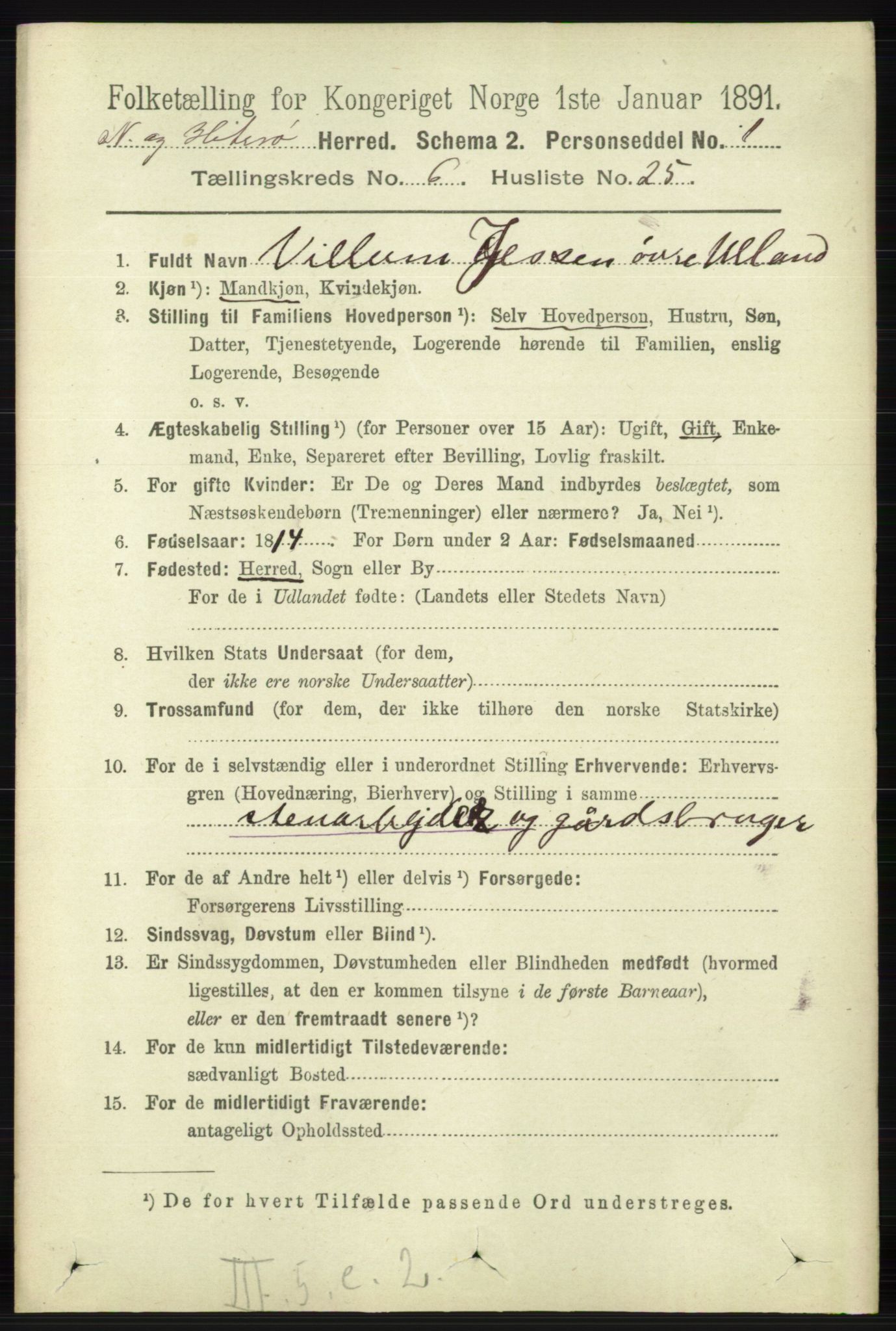 RA, 1891 census for 1043 Hidra og Nes, 1891, p. 2384