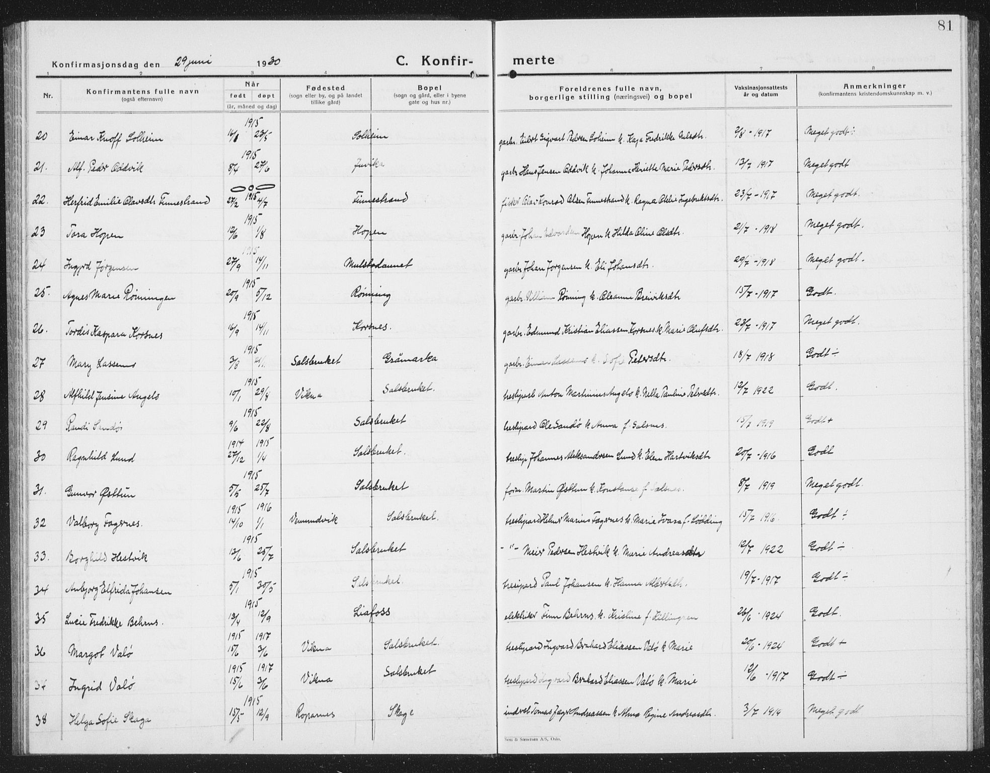 Ministerialprotokoller, klokkerbøker og fødselsregistre - Nord-Trøndelag, SAT/A-1458/780/L0654: Parish register (copy) no. 780C06, 1928-1942, p. 81