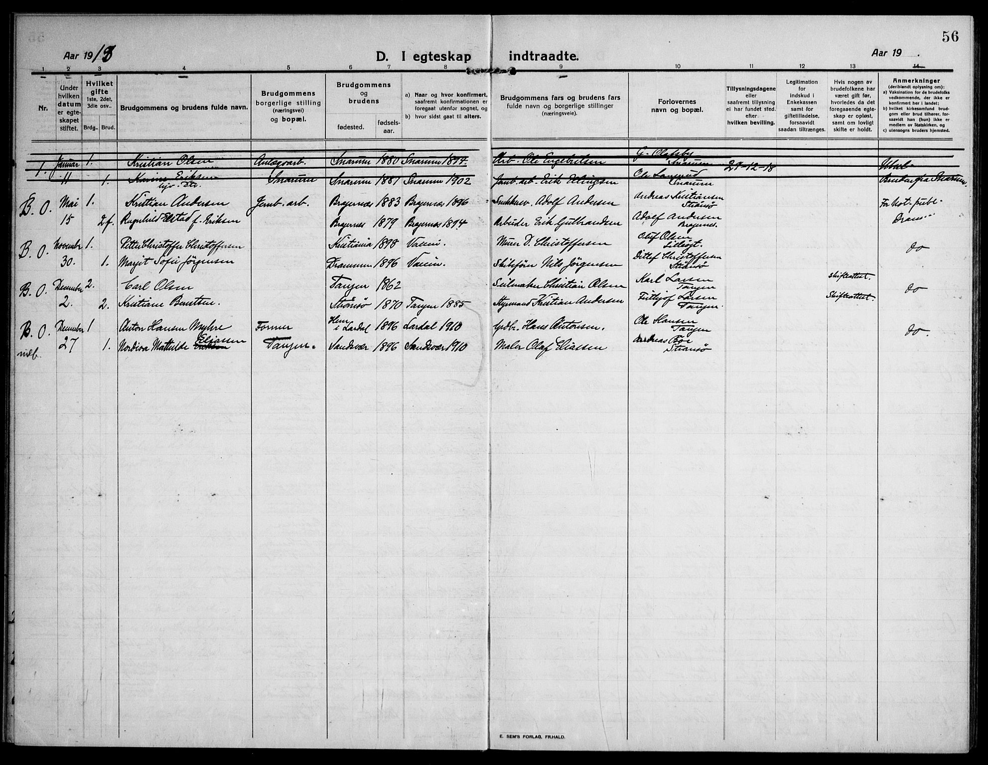 Strømsø kirkebøker, AV/SAKO-A-246/F/Fa/L0027: Parish register (official) no. I 28, 1912-1931, p. 56