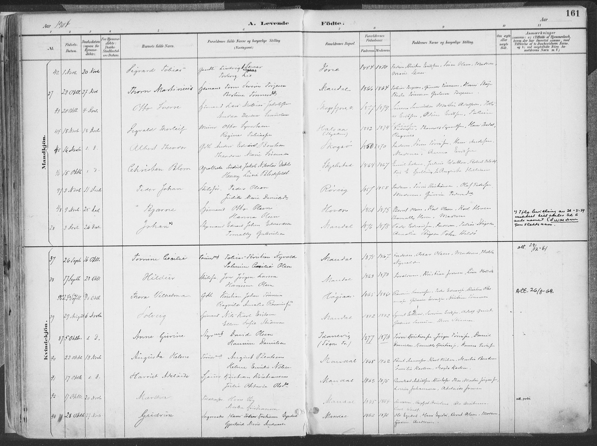 Mandal sokneprestkontor, SAK/1111-0030/F/Fa/Faa/L0018: Parish register (official) no. A 18, 1890-1905, p. 161