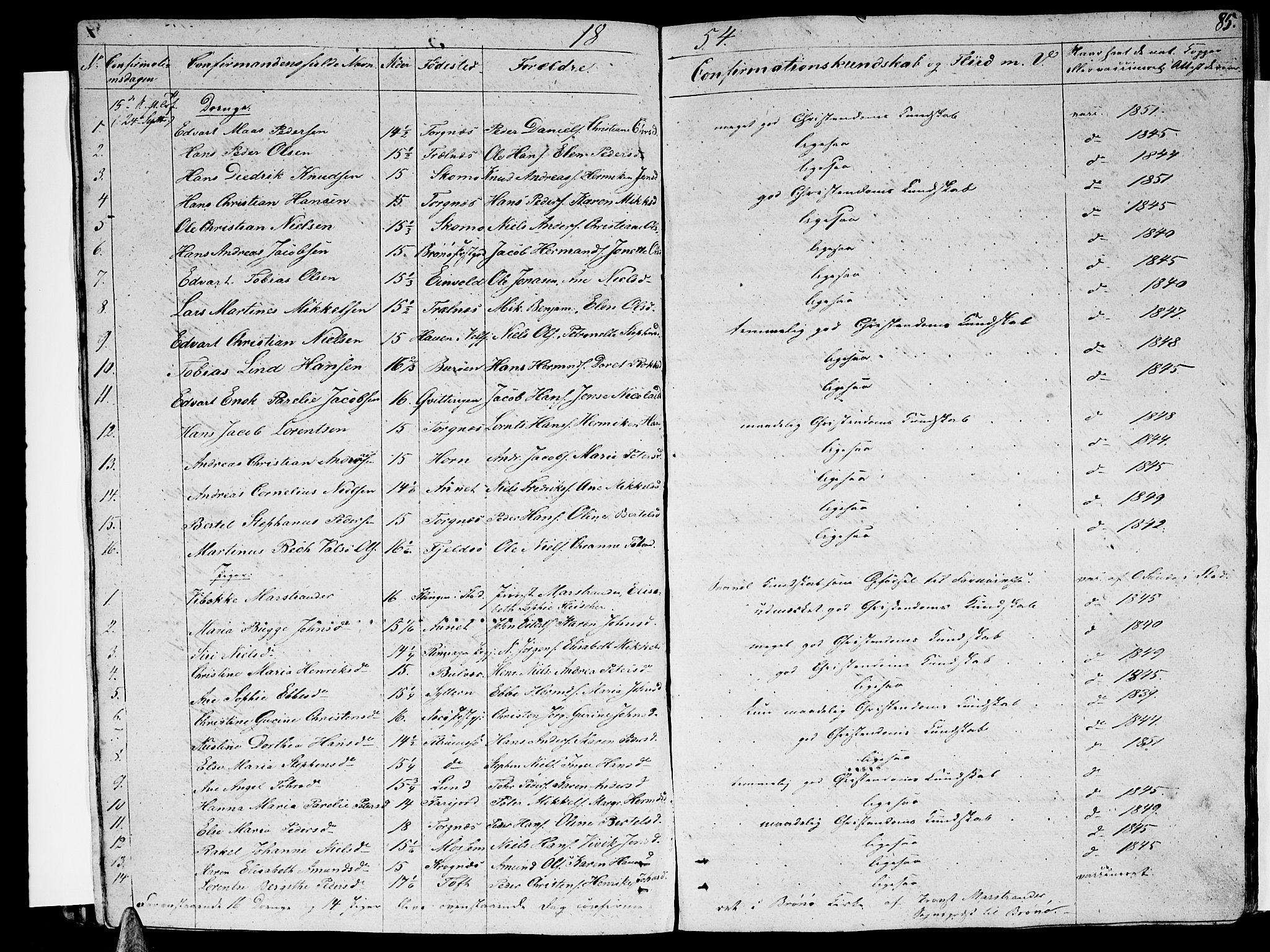 Ministerialprotokoller, klokkerbøker og fødselsregistre - Nordland, AV/SAT-A-1459/813/L0211: Parish register (copy) no. 813C03, 1842-1863, p. 85