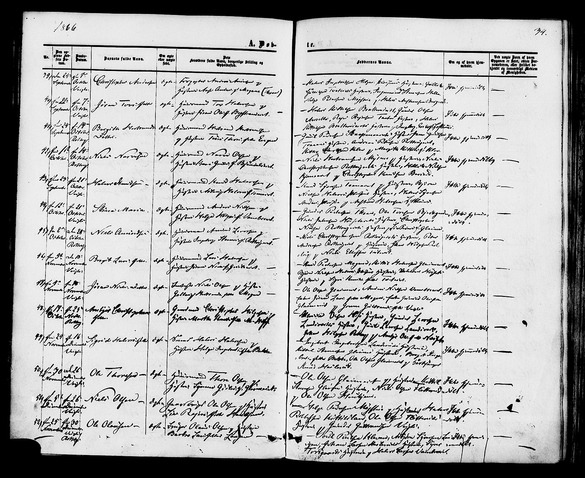 Rollag kirkebøker, AV/SAKO-A-240/F/Fa/L0009: Parish register (official) no. I 9, 1860-1874, p. 34