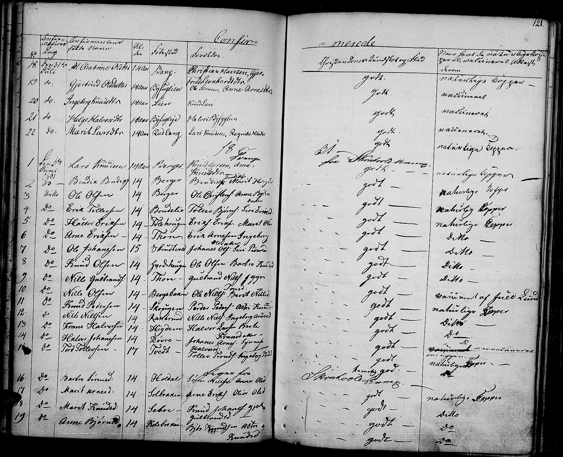 Nord-Aurdal prestekontor, SAH/PREST-132/H/Ha/Haa/L0003: Parish register (official) no. 3, 1828-1841, p. 121