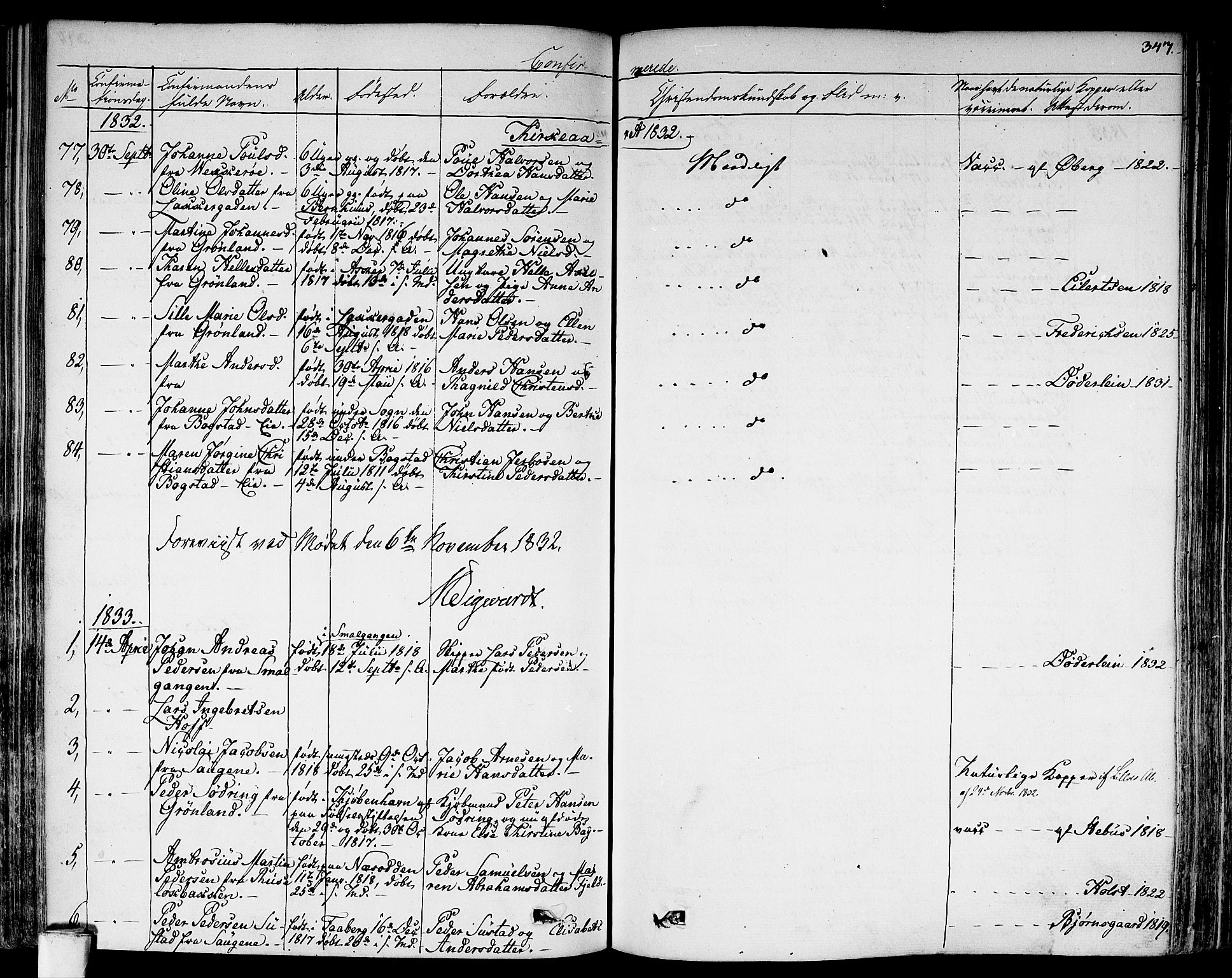 Aker prestekontor kirkebøker, SAO/A-10861/F/L0013: Parish register (official) no. 13, 1828-1837, p. 347