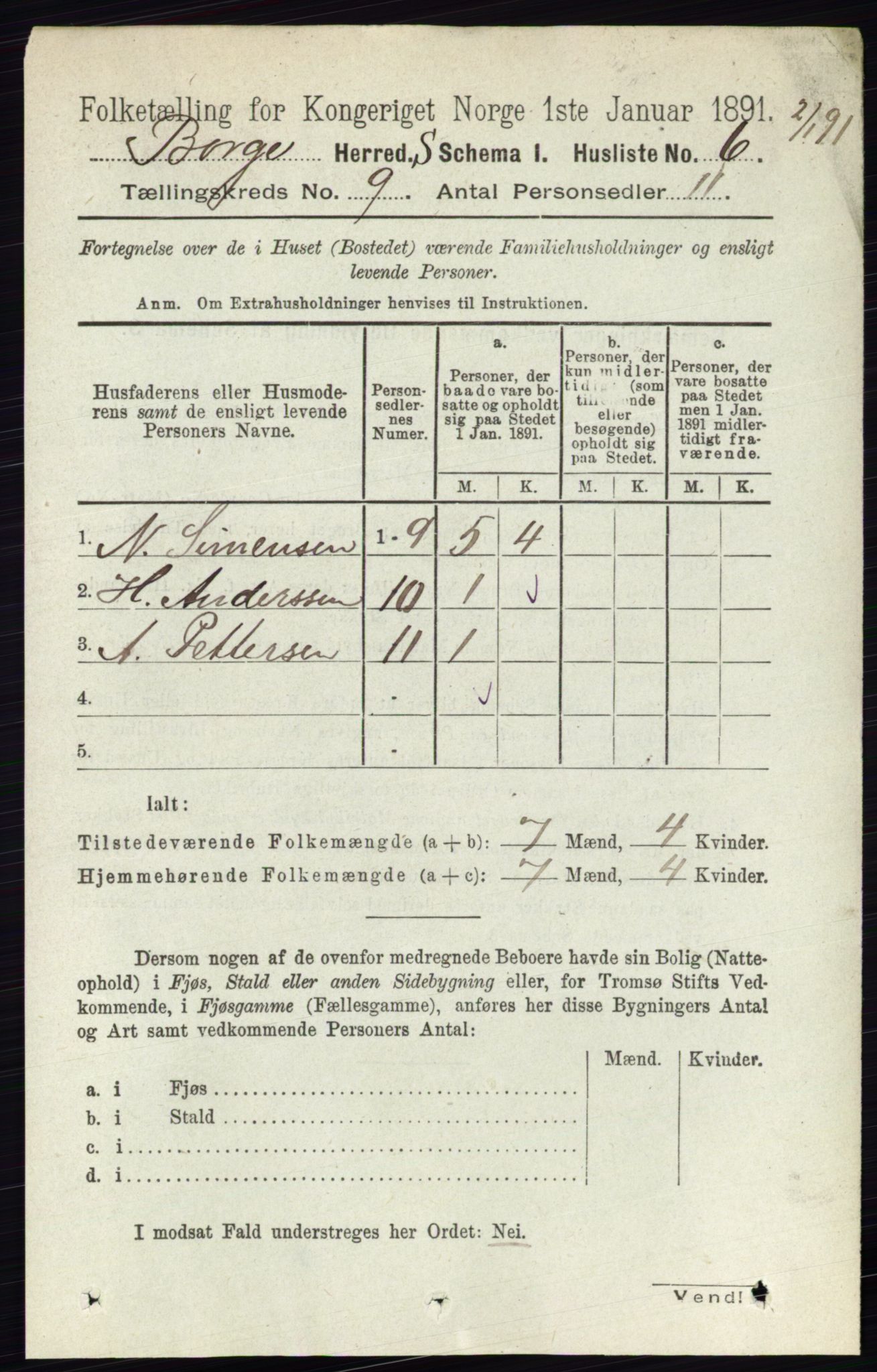 RA, 1891 census for 0113 Borge, 1891, p. 5697