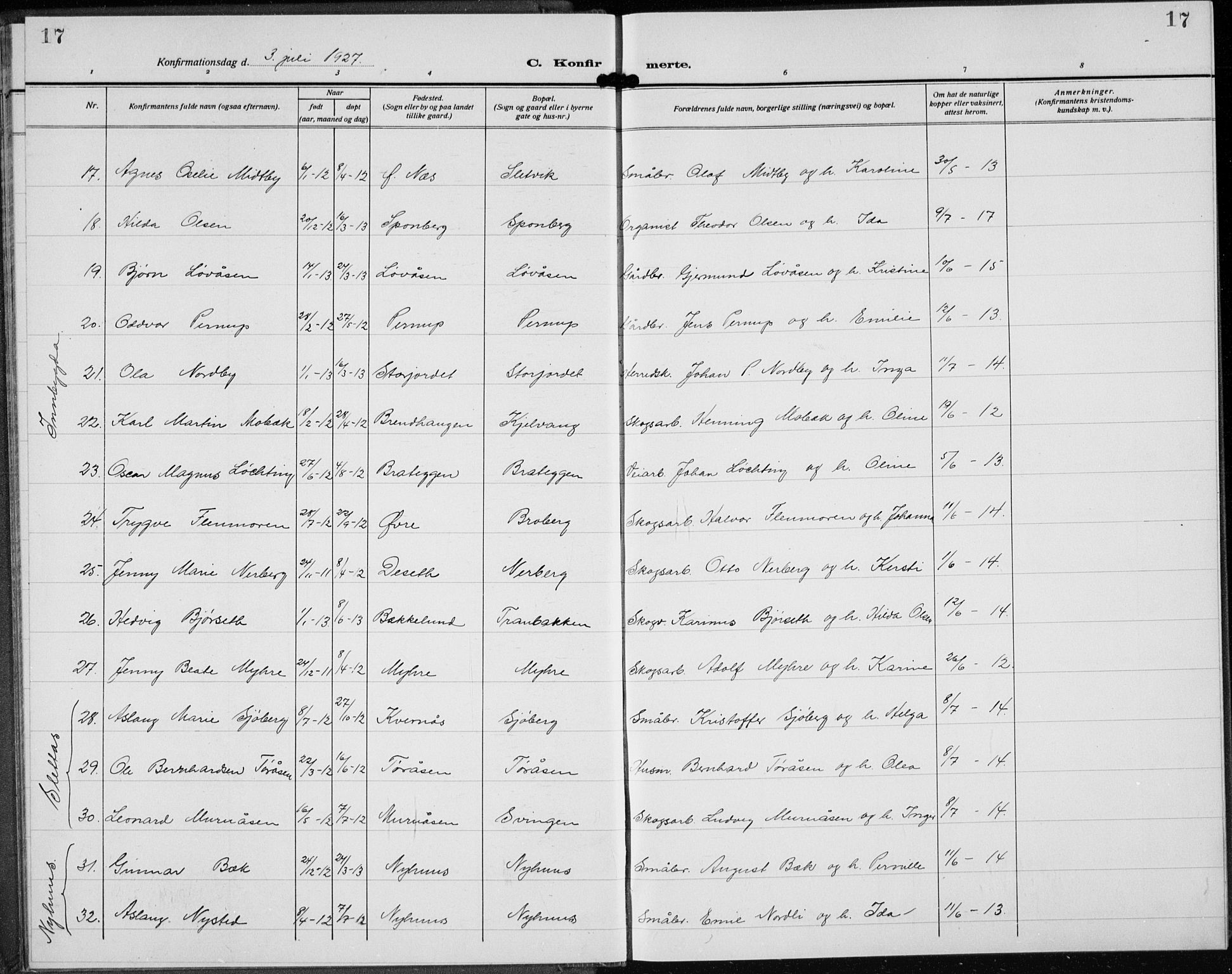 Trysil prestekontor, AV/SAH-PREST-046/H/Ha/Hab/L0010: Parish register (copy) no. 10, 1917-1937, p. 17