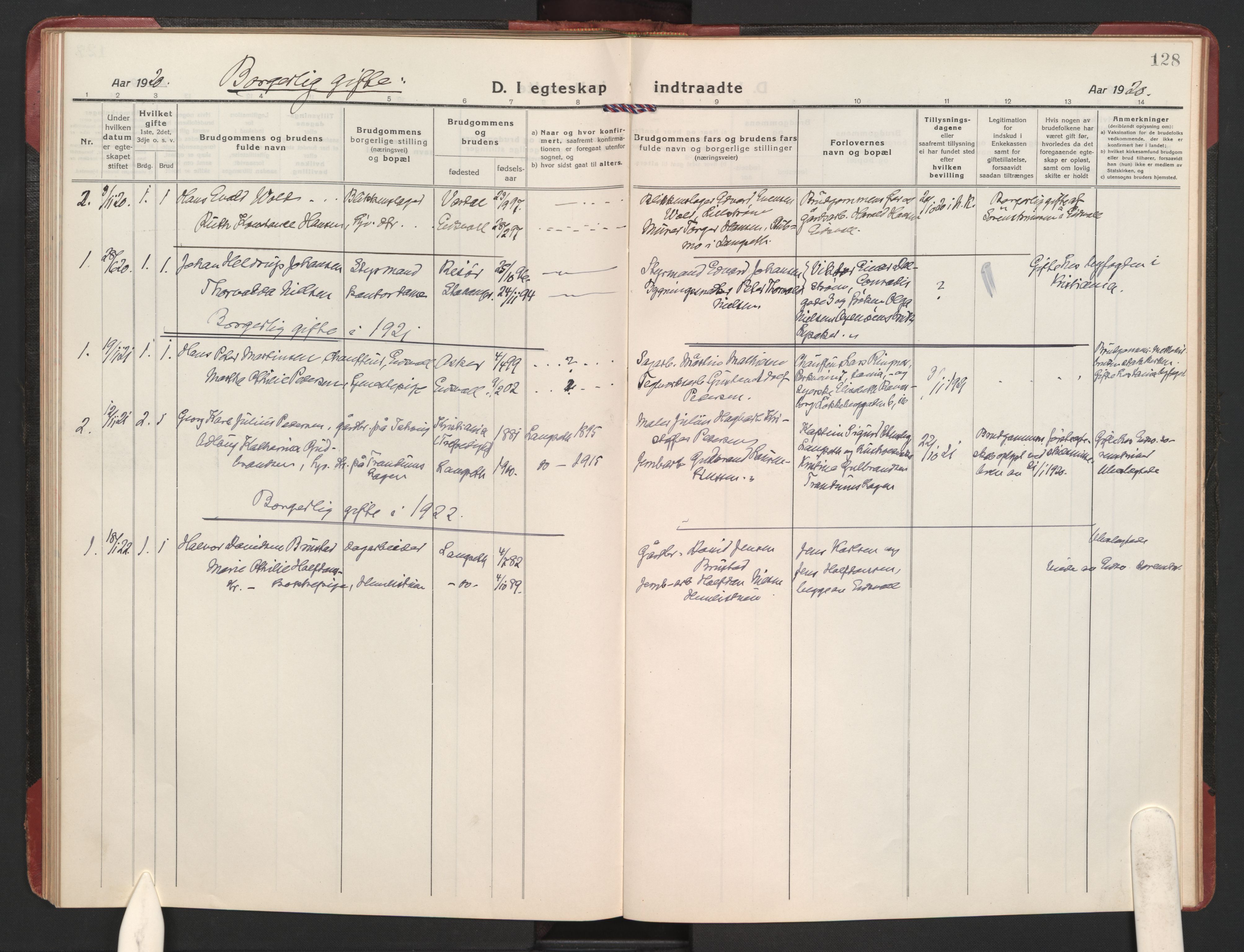 Eidsvoll prestekontor Kirkebøker, AV/SAO-A-10888/F/Fb/L0005: Parish register (official) no. II 5, 1920-1923, p. 128