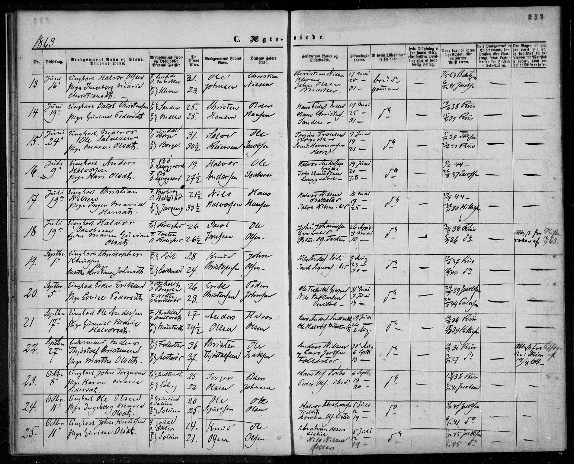 Gjerpen kirkebøker, SAKO/A-265/F/Fa/L0008b: Parish register (official) no. I 8B, 1857-1871, p. 253