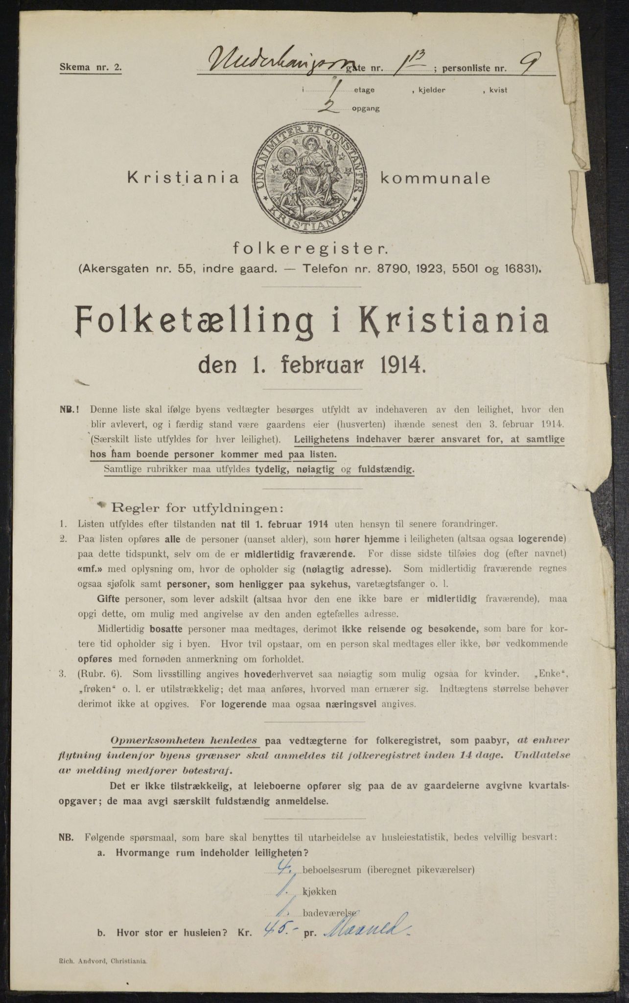 OBA, Municipal Census 1914 for Kristiania, 1914, p. 120785