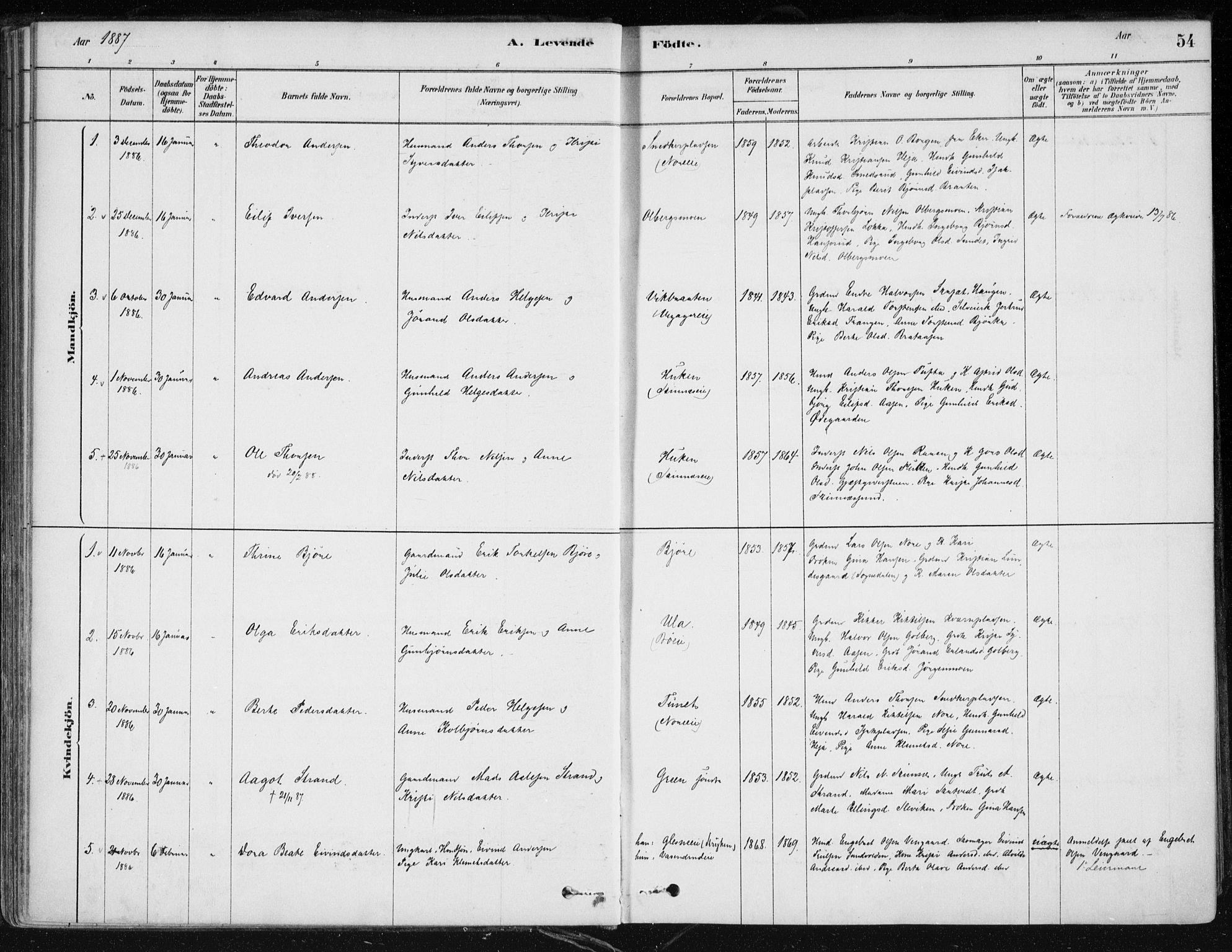 Krødsherad kirkebøker, AV/SAKO-A-19/F/Fa/L0005: Parish register (official) no. 5, 1879-1888, p. 54