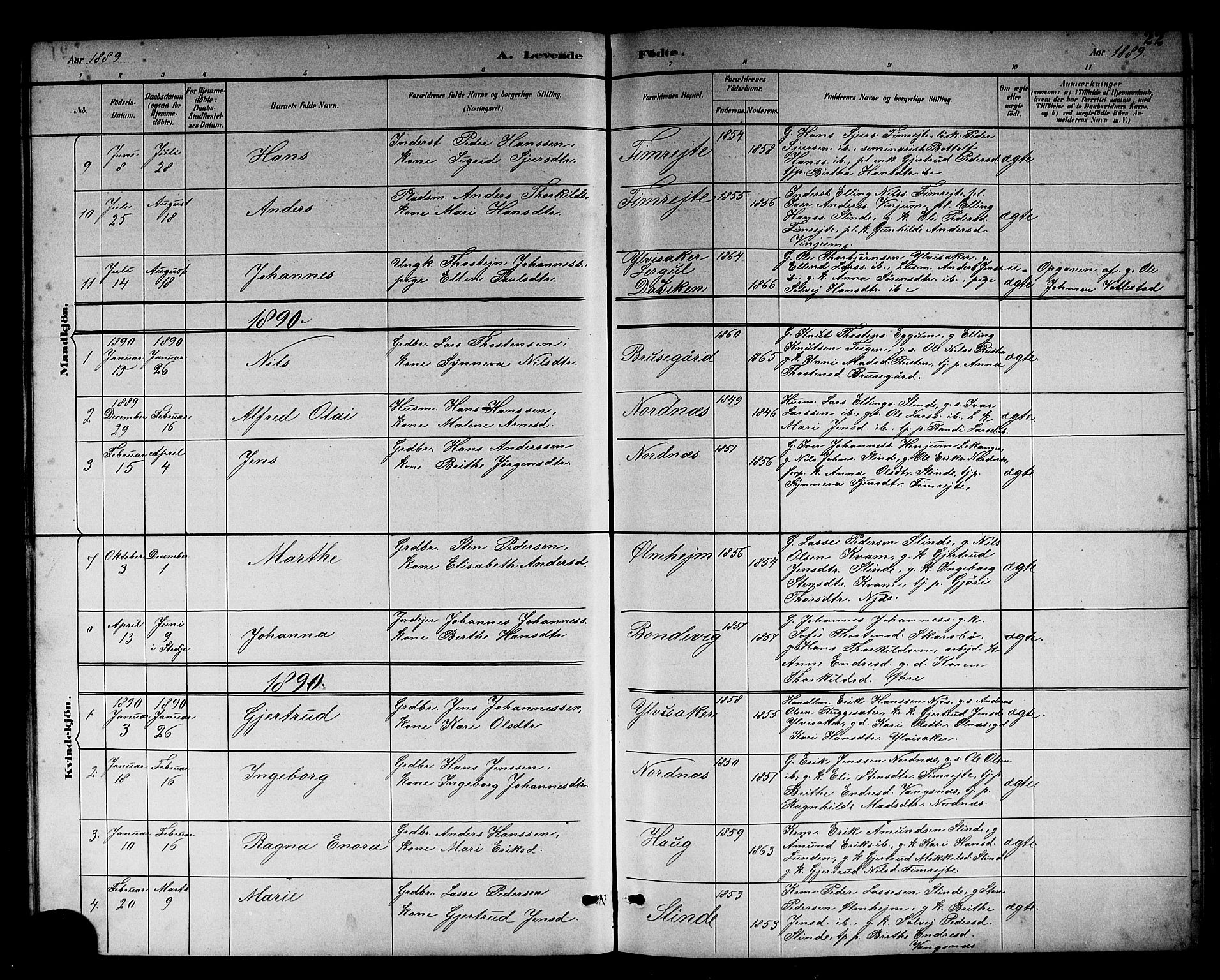 Sogndal sokneprestembete, AV/SAB-A-81301/H/Hab/Habc/L0002: Parish register (copy) no. C 2, 1884-1910, p. 22