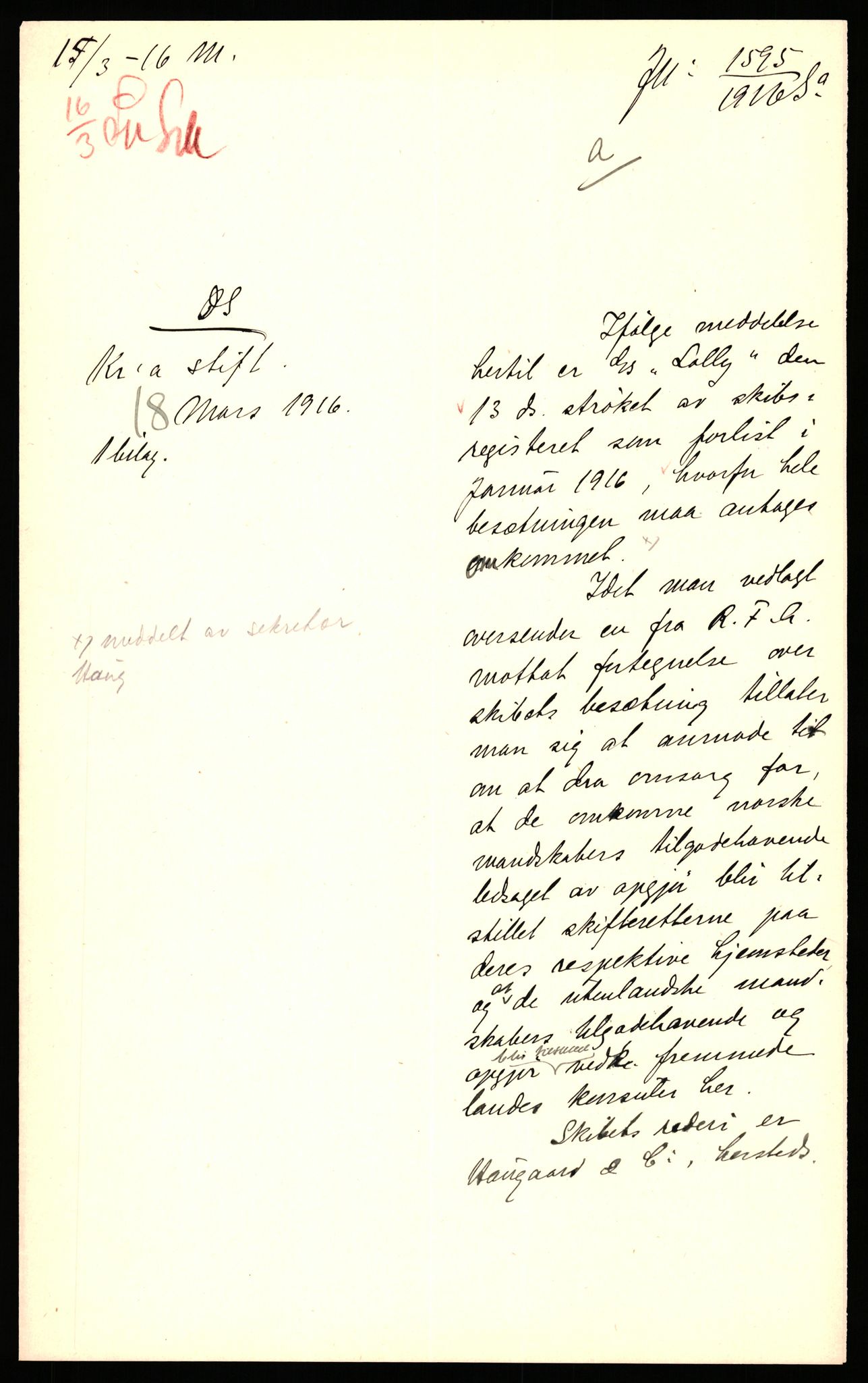 Handelsdepartementet, Sjøfartsavdelingen, 1. sjømannskontor, AV/RA-S-1405/D/Dm/L0010: Forliste skip Lar - Min, 1906-1920, p. 418