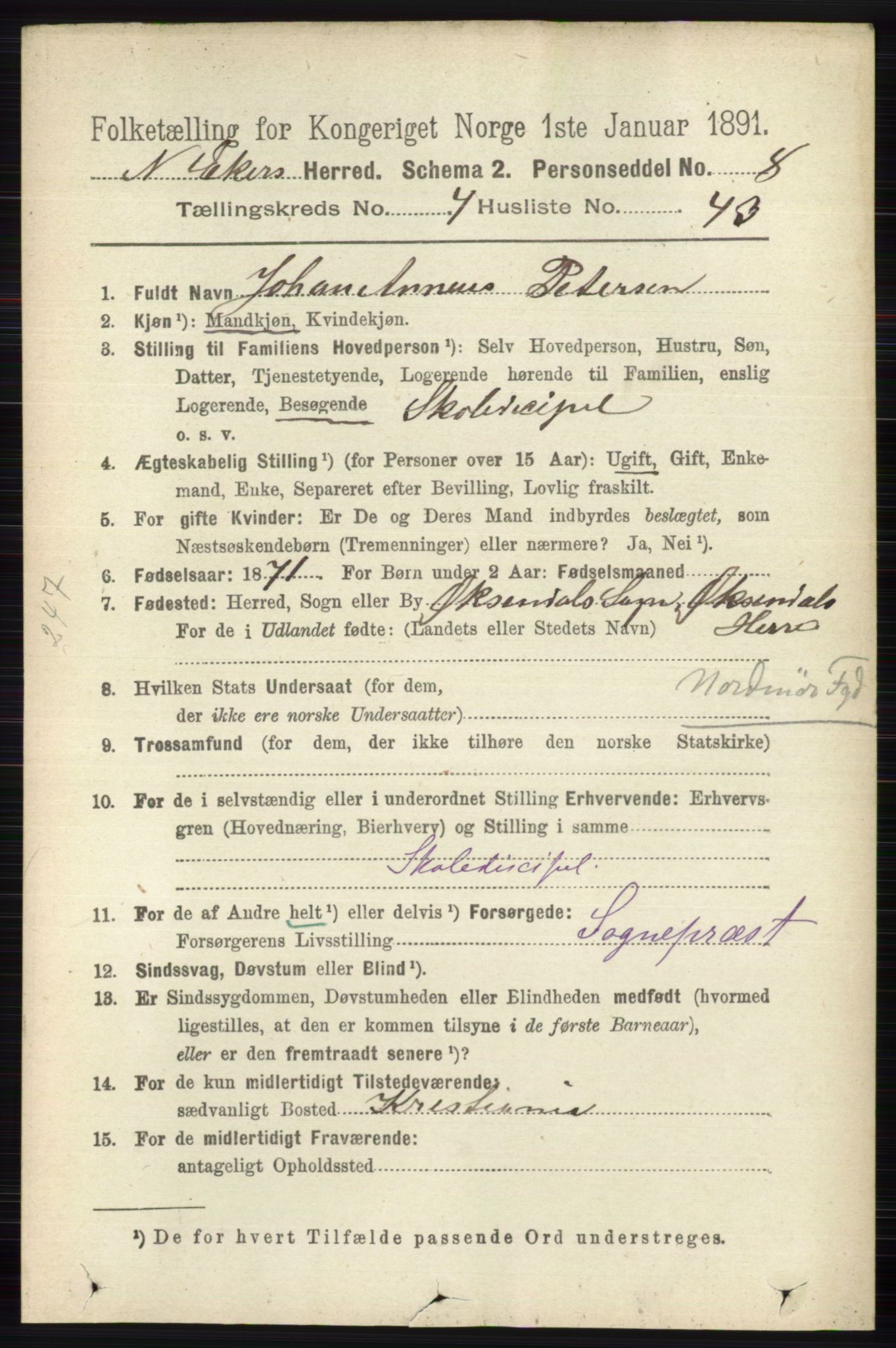 RA, 1891 census for 0625 Nedre Eiker, 1891, p. 2176