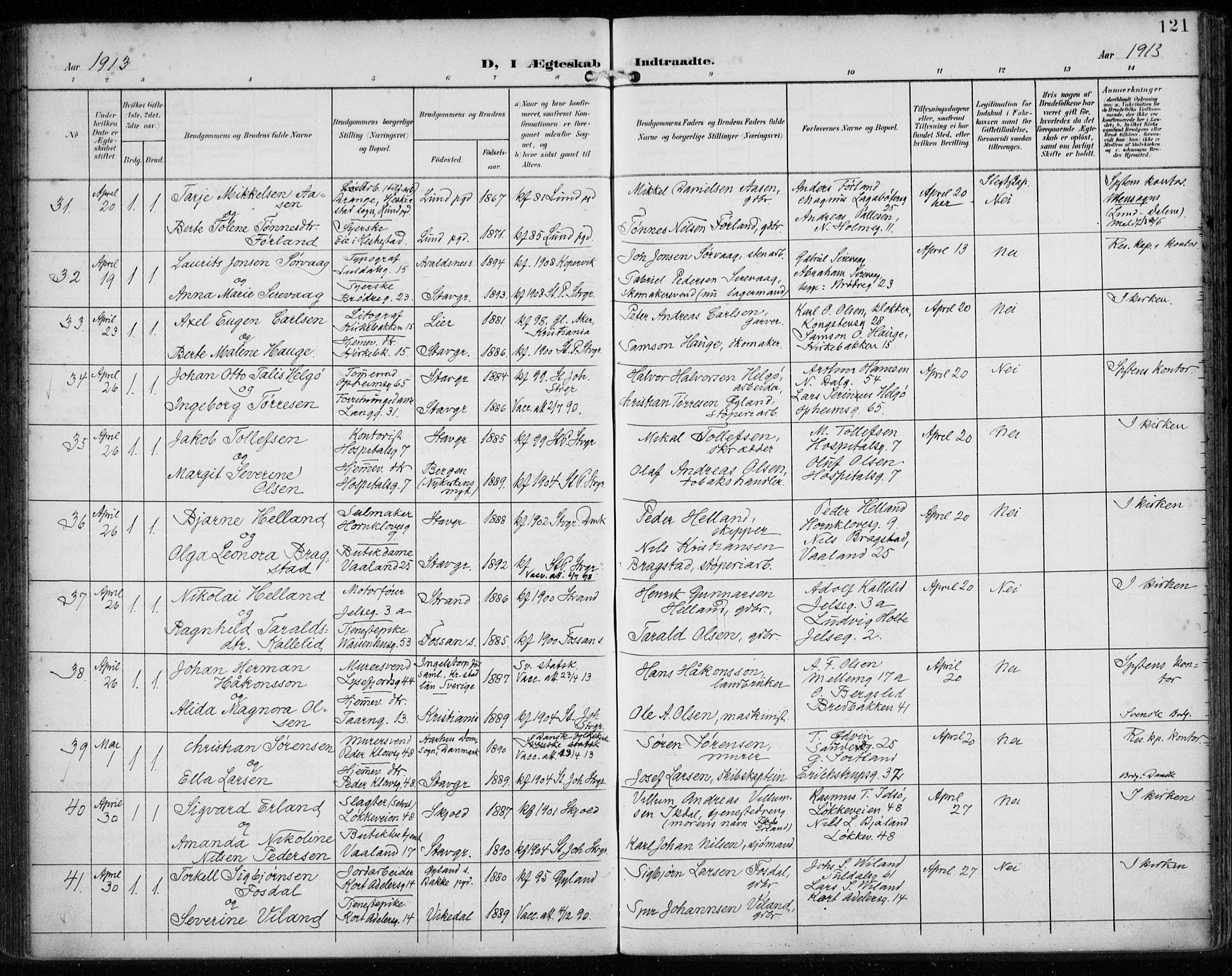 St. Petri sokneprestkontor, AV/SAST-A-101813/002/A/L0003: Parish register (official) no. A 24, 1900-1921, p. 121