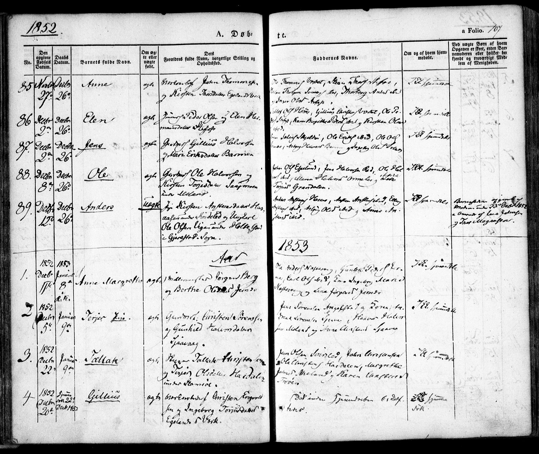 Søndeled sokneprestkontor, SAK/1111-0038/F/Fa/L0002: Parish register (official) no. A 2, 1839-1860, p. 107