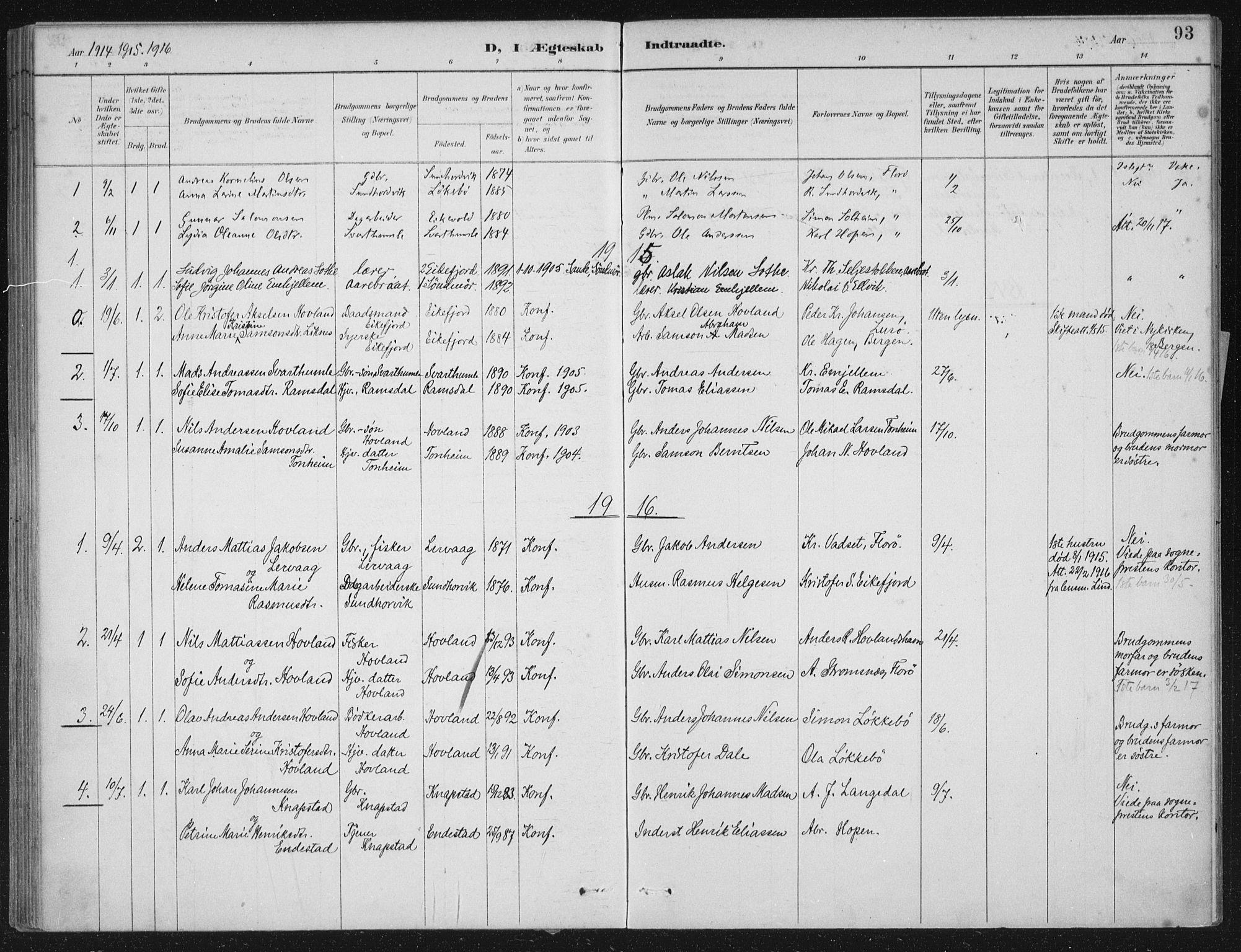 Kinn sokneprestembete, AV/SAB-A-80801/H/Haa/Haae/L0001: Parish register (official) no. E 1, 1890-1916, p. 93