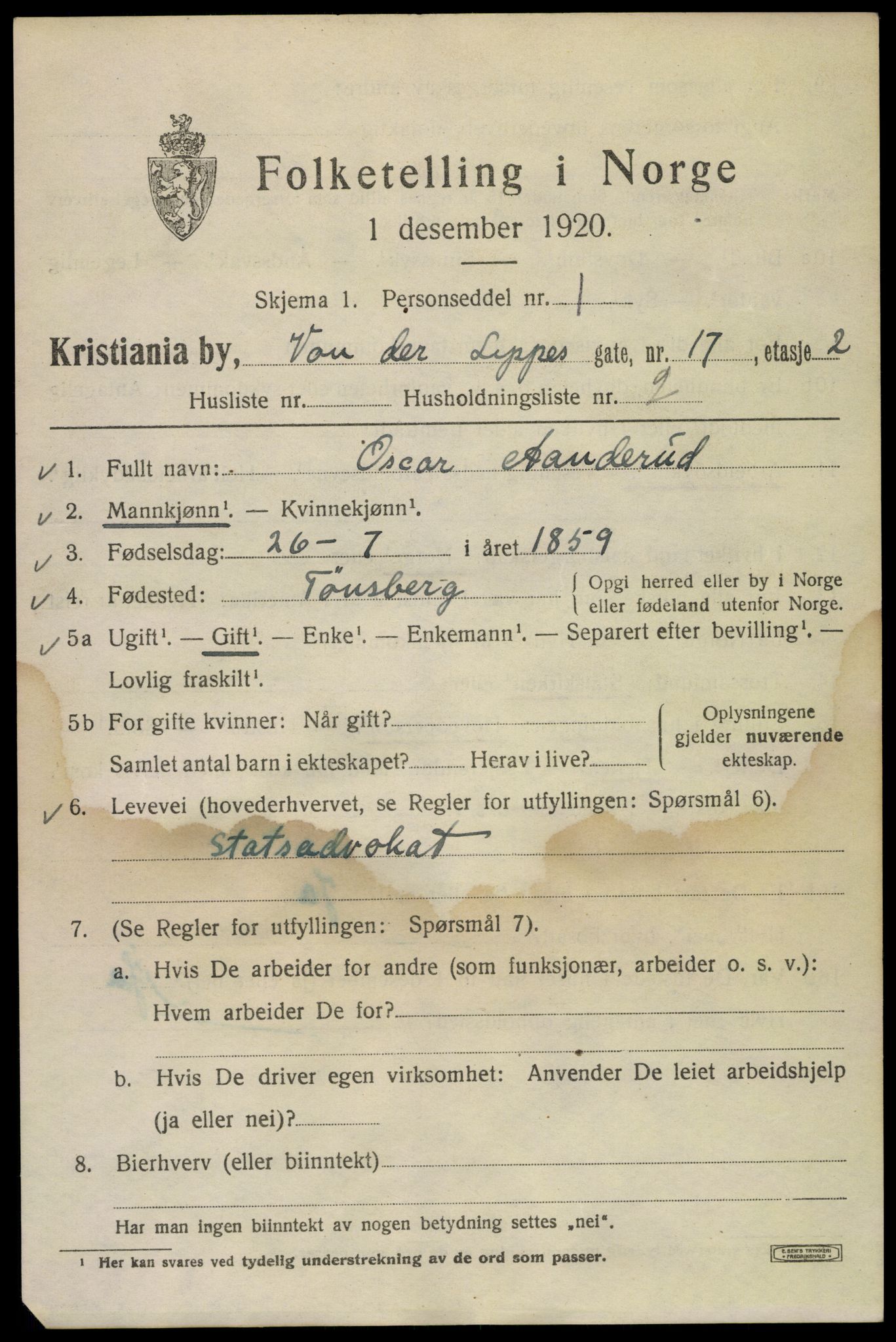 SAO, 1920 census for Kristiania, 1920, p. 643689