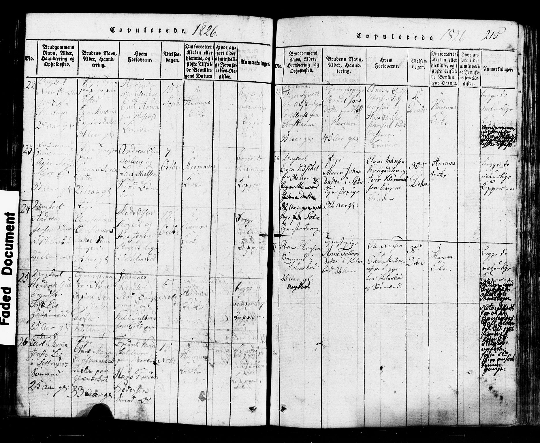 Hurum kirkebøker, AV/SAKO-A-229/G/Ga/L0001: Parish register (copy) no. I 1, 1816-1826, p. 215