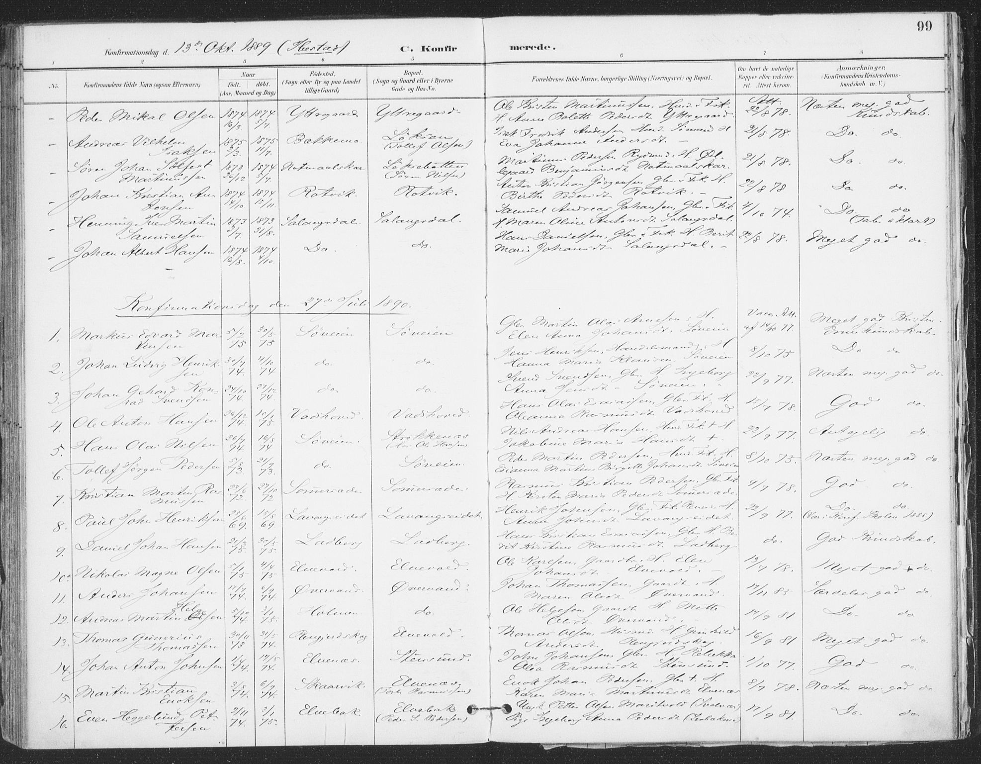 Ibestad sokneprestembete, AV/SATØ-S-0077/H/Ha/Haa/L0015kirke: Parish register (official) no. 15, 1888-1899, p. 99