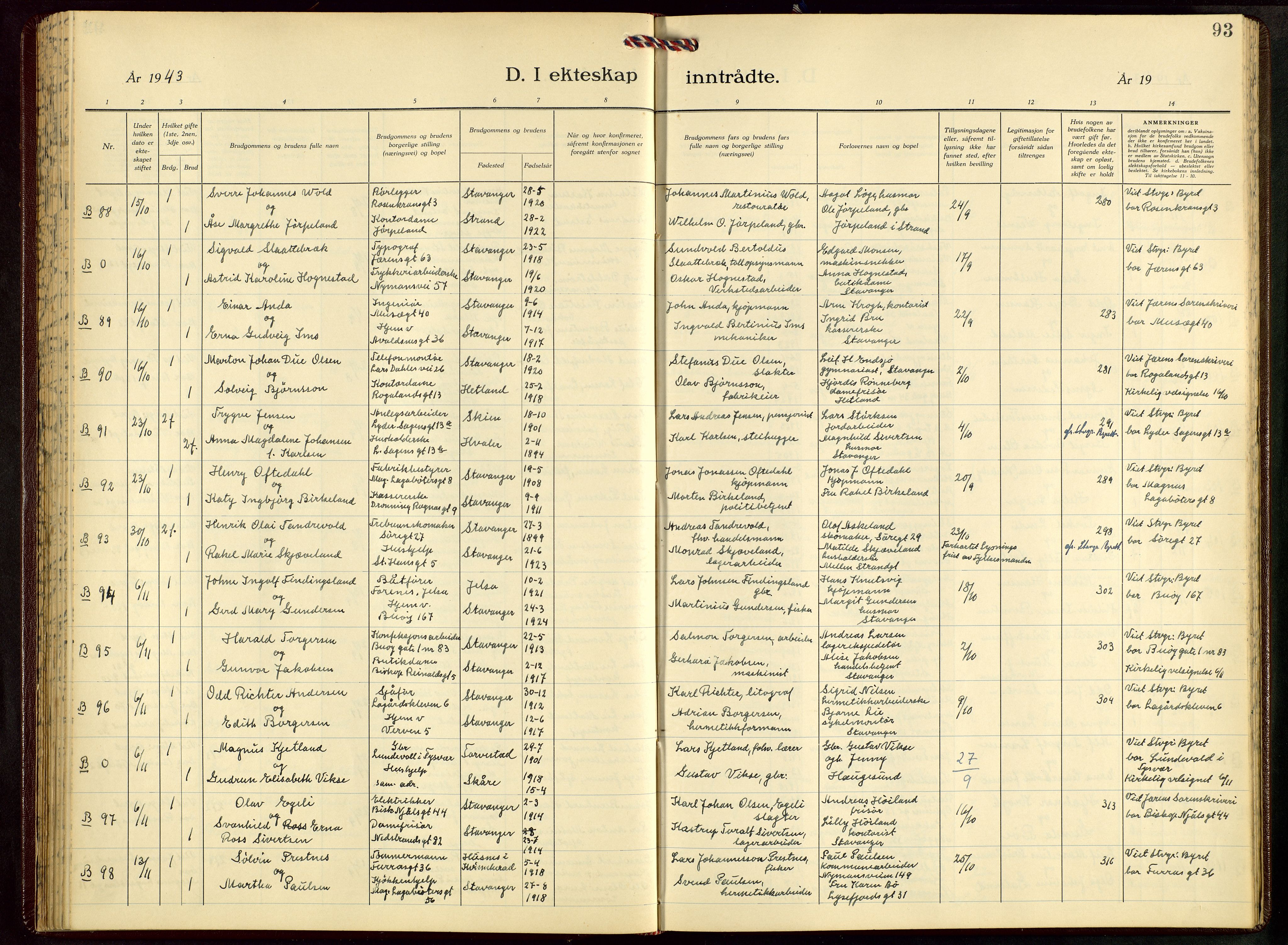 St. Petri sokneprestkontor, AV/SAST-A-101813/001/30/30BB/L0012: Parish register (copy) no. B 12, 1936-1951, p. 93