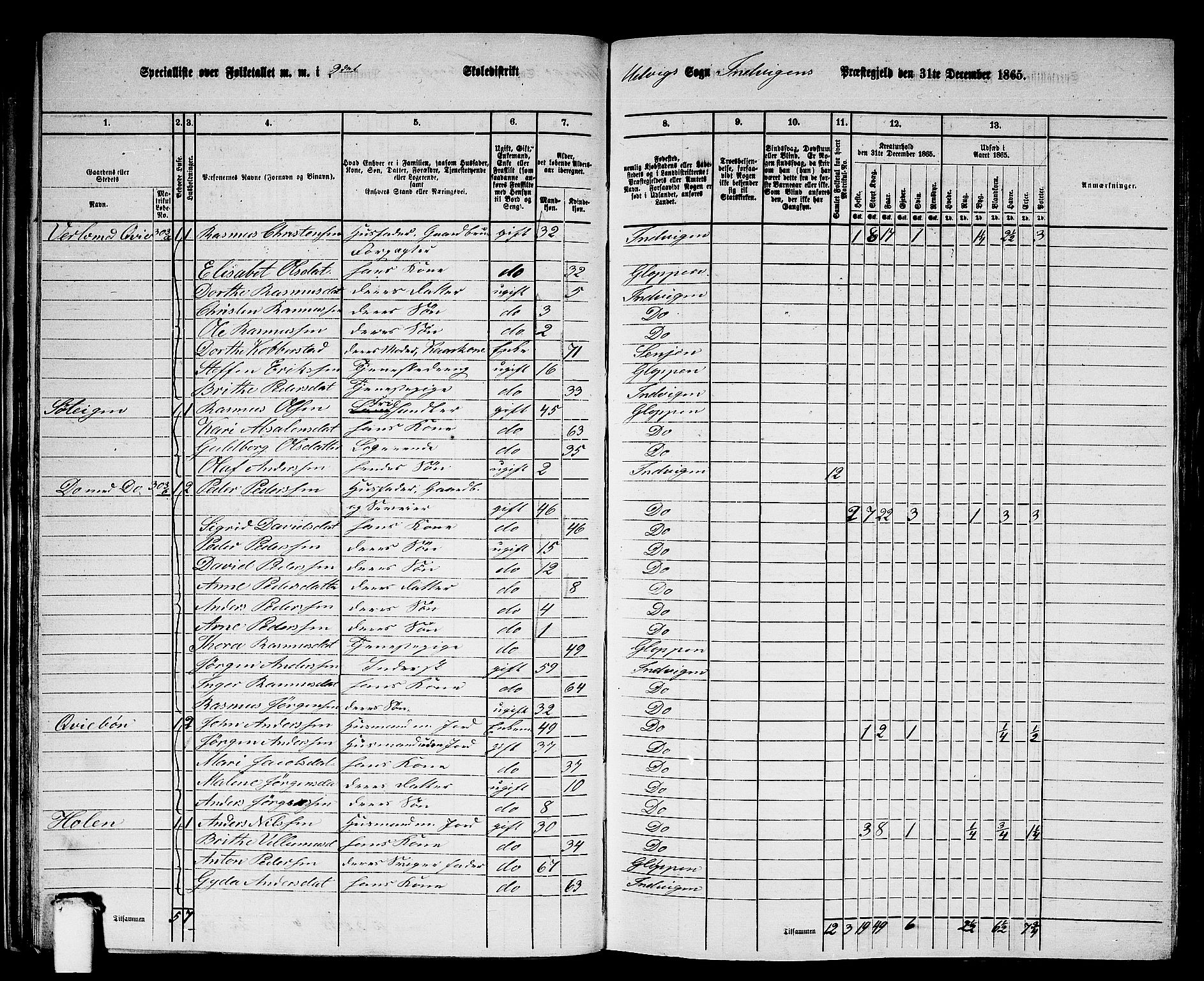 RA, 1865 census for Innvik, 1865, p. 35