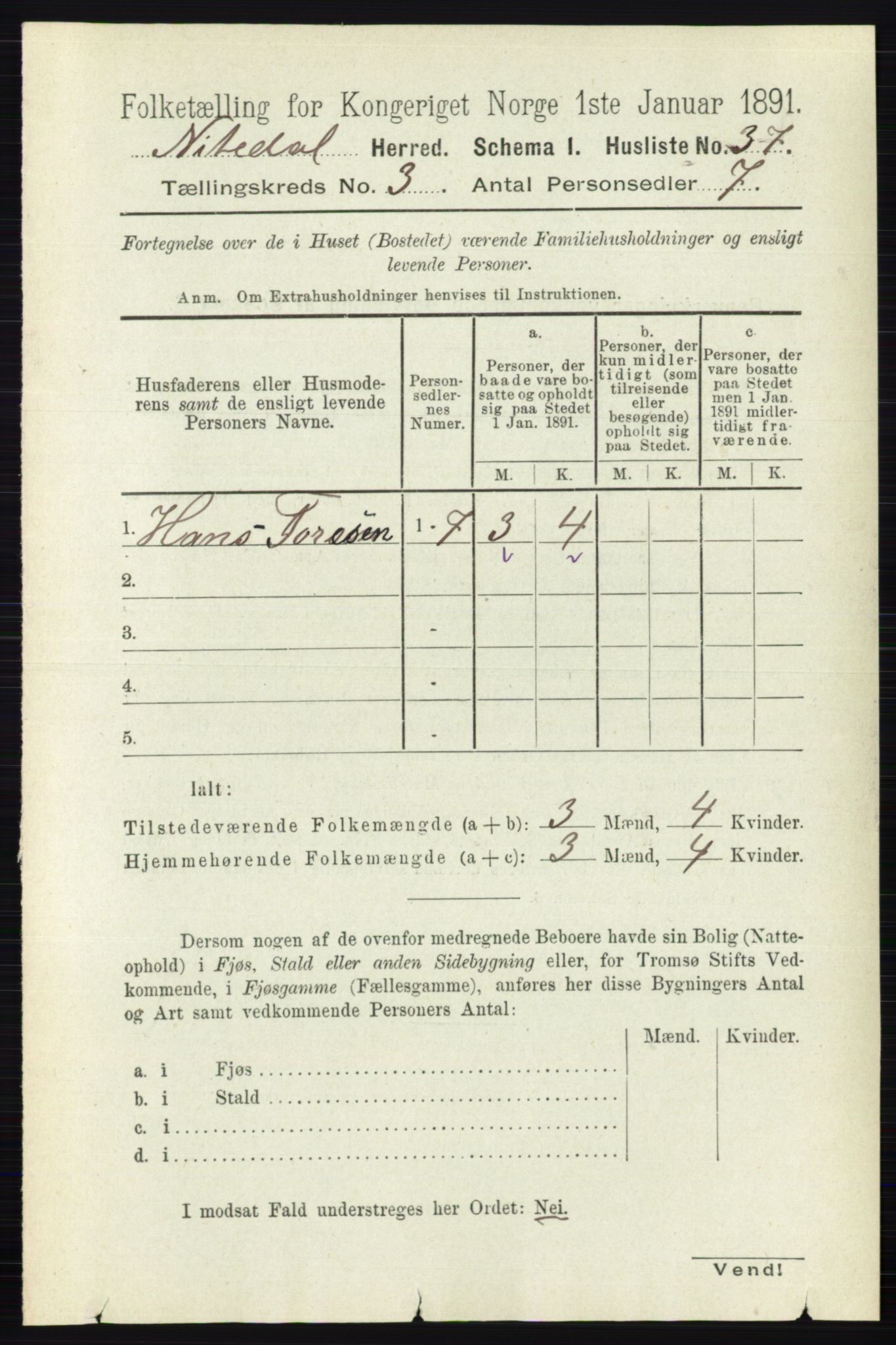 RA, 1891 census for 0233 Nittedal, 1891, p. 1162