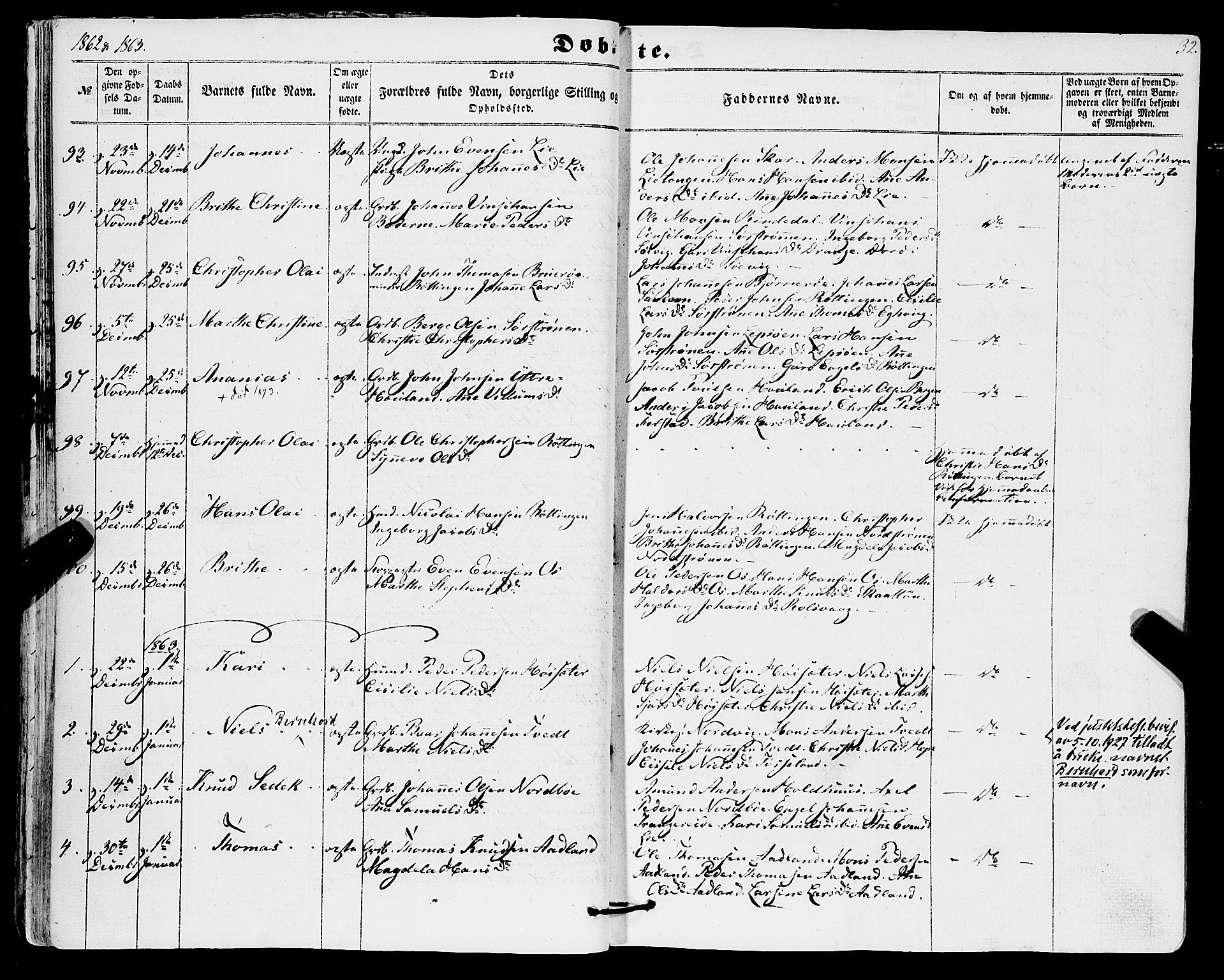 Os sokneprestembete, SAB/A-99929: Parish register (official) no. A 17, 1860-1873, p. 32