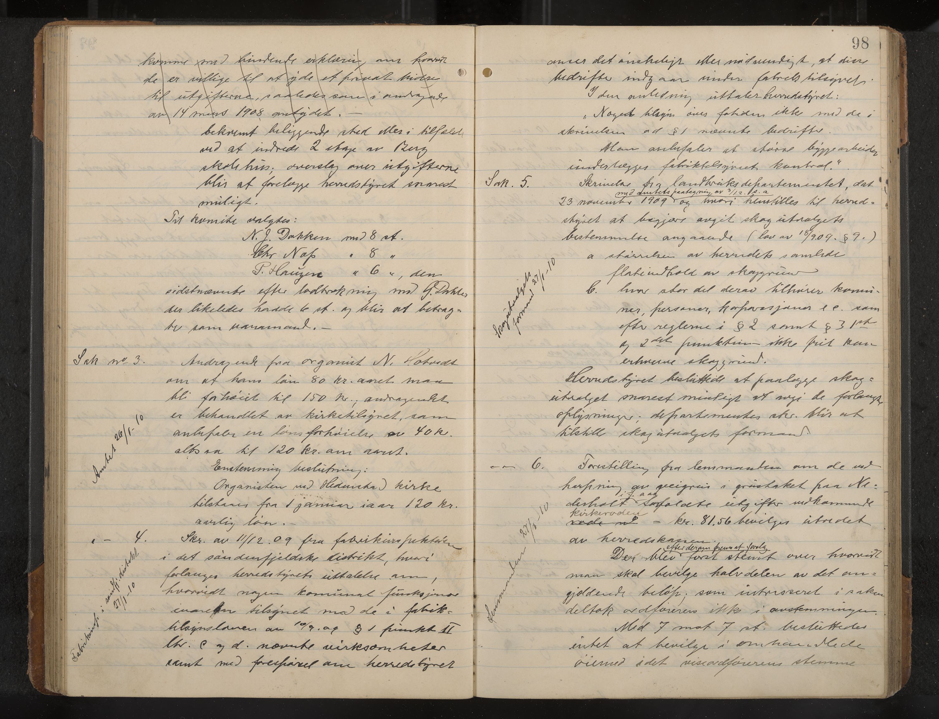 Øvre Sandsvær formannskap og sentraladministrasjon, IKAK/0630021/A/L0001: Møtebok med register, 1908-1913, p. 98