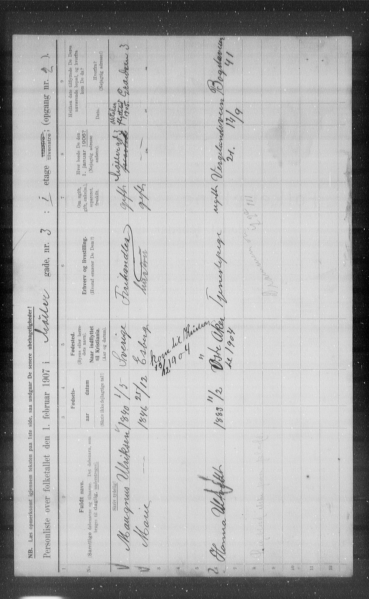 OBA, Municipal Census 1907 for Kristiania, 1907, p. 34925