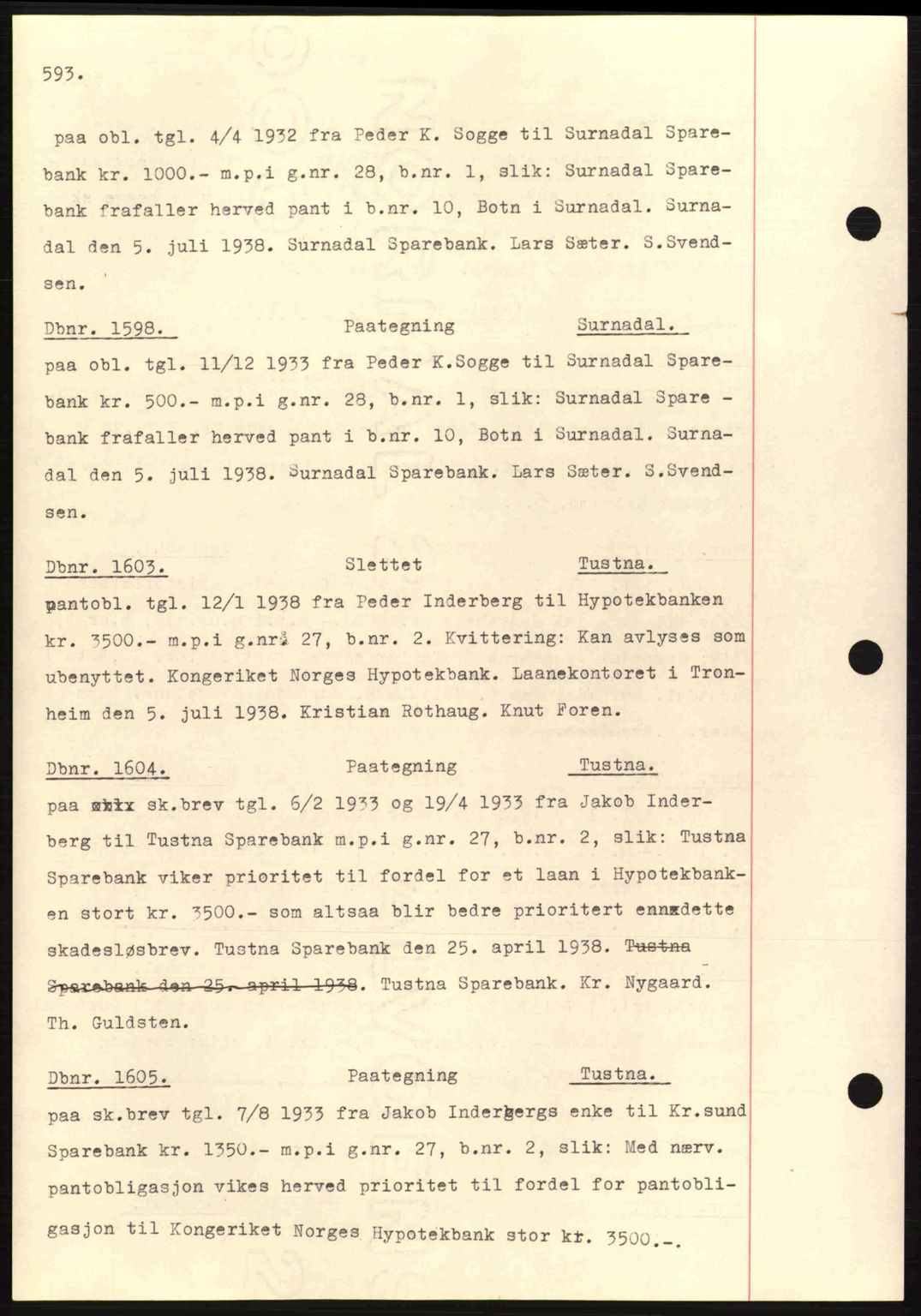 Nordmøre sorenskriveri, AV/SAT-A-4132/1/2/2Ca: Mortgage book no. C80, 1936-1939, Diary no: : 1598/1938