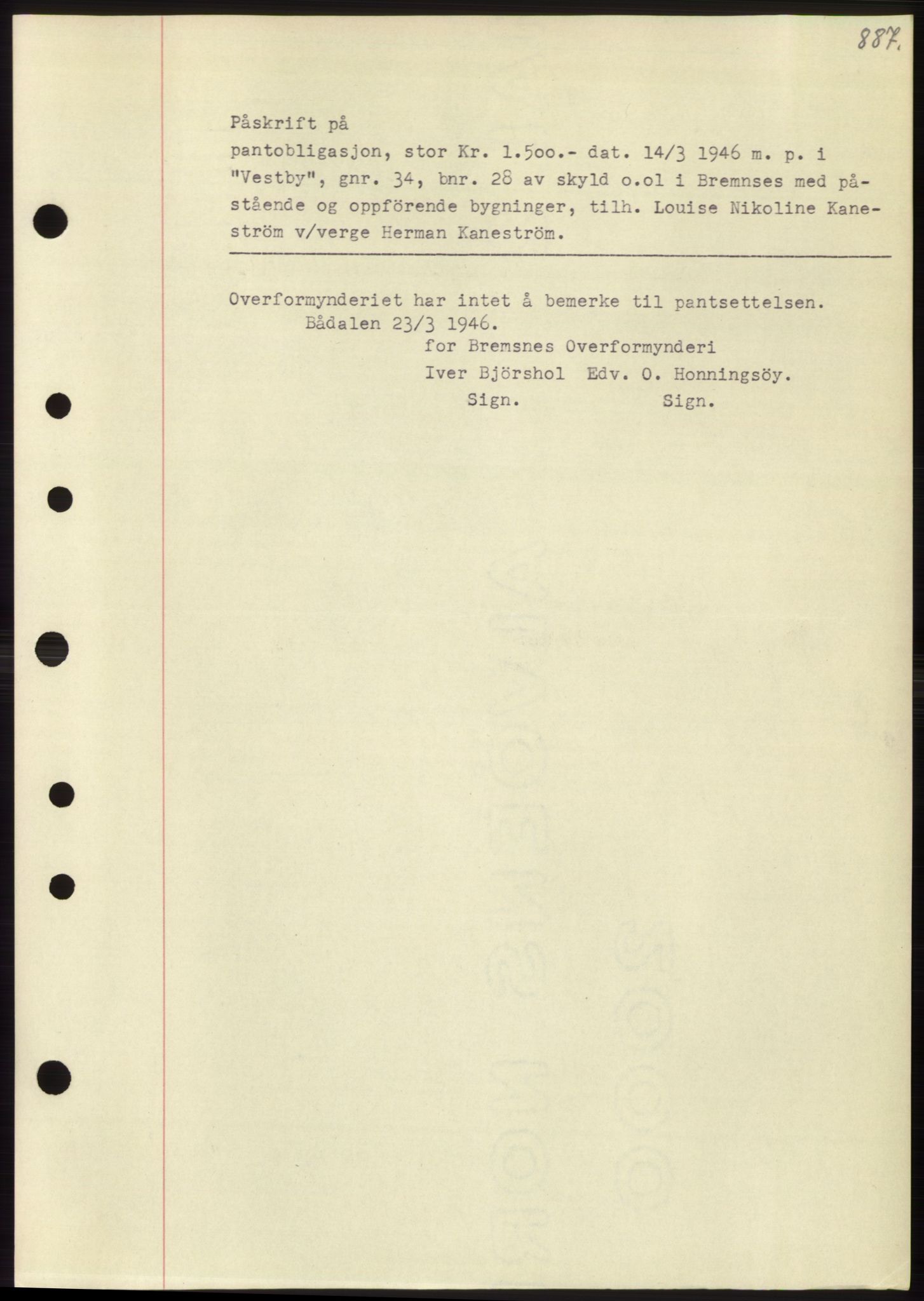 Nordmøre sorenskriveri, AV/SAT-A-4132/1/2/2Ca: Mortgage book no. B93b, 1946-1946, Diary no: : 556/1946